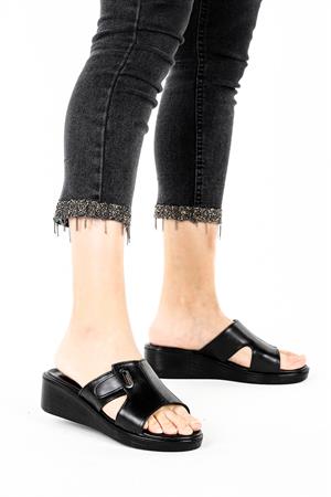 Sergo Günlük Cırtlı Kadın Terlik Ayakkabı Siyah