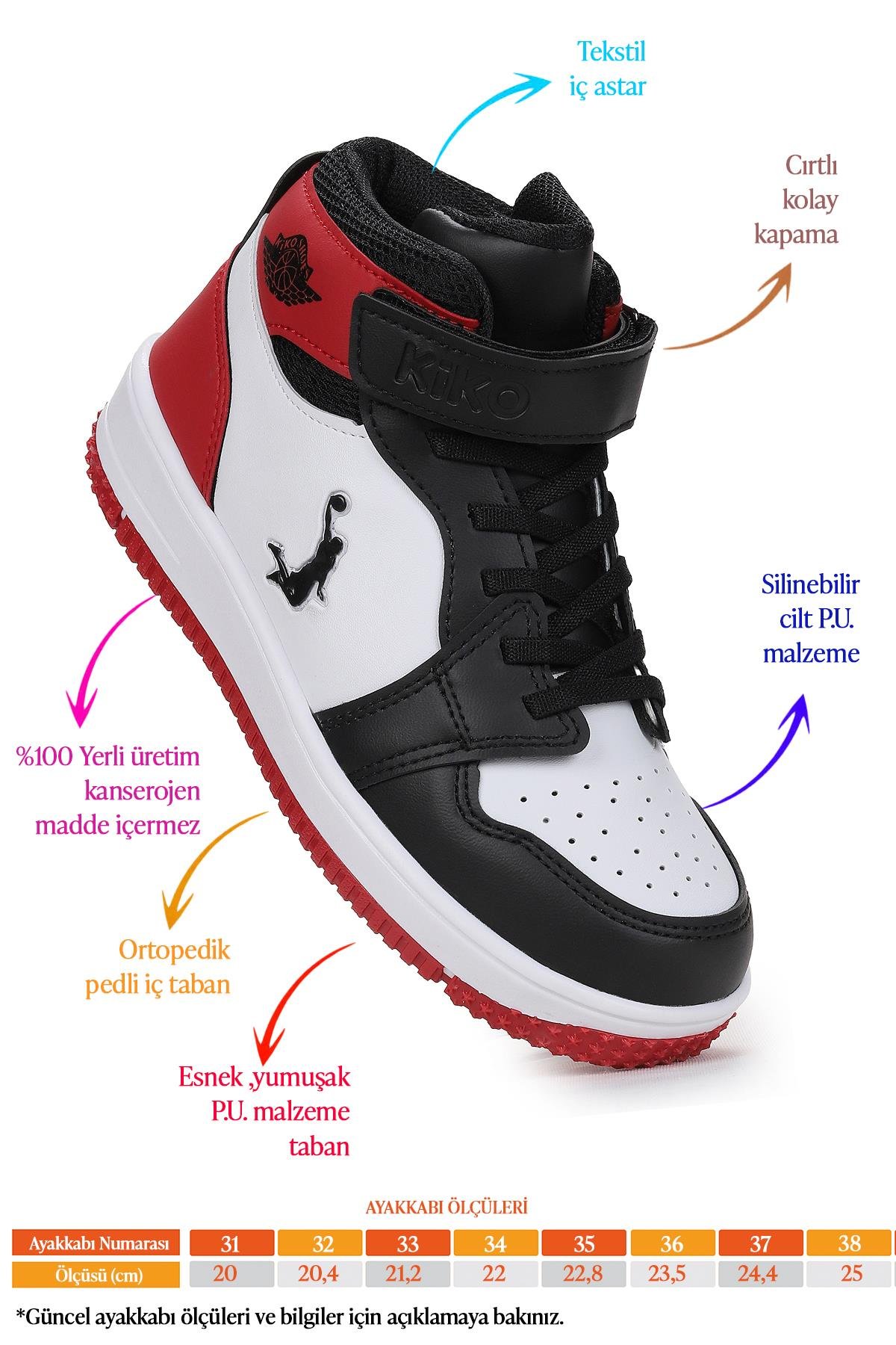 Kiko Kids Jordan Cırtlı Basketbol Erkek Çocuk Spor Ayakkabı Siyah