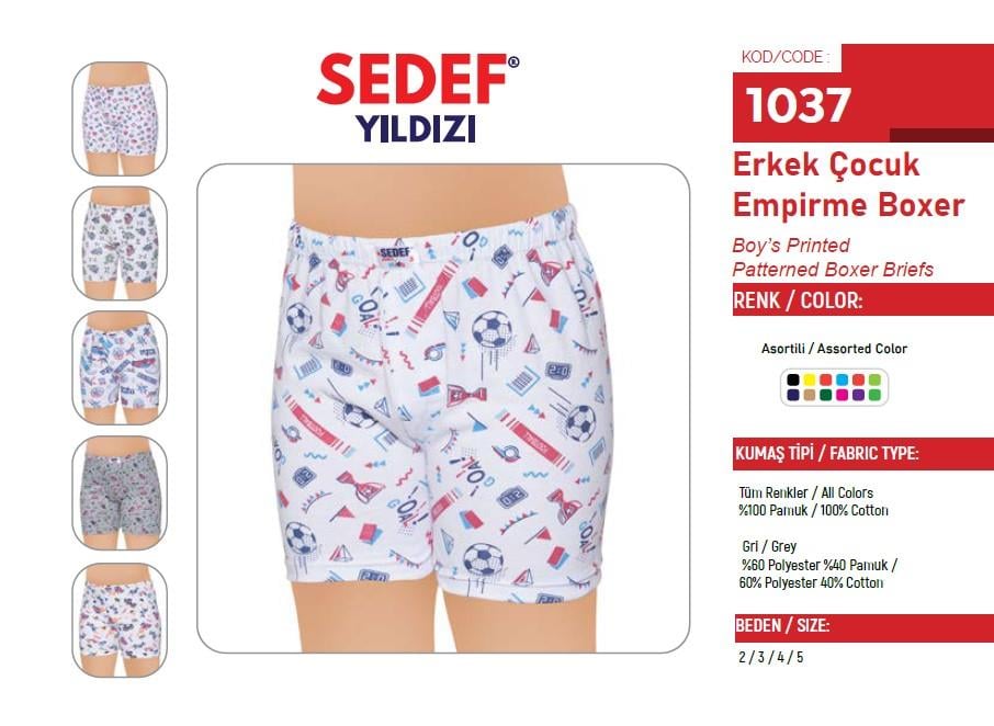 Sedef Erkek Çocuk Empirme Boxer (12 Adet) -1037