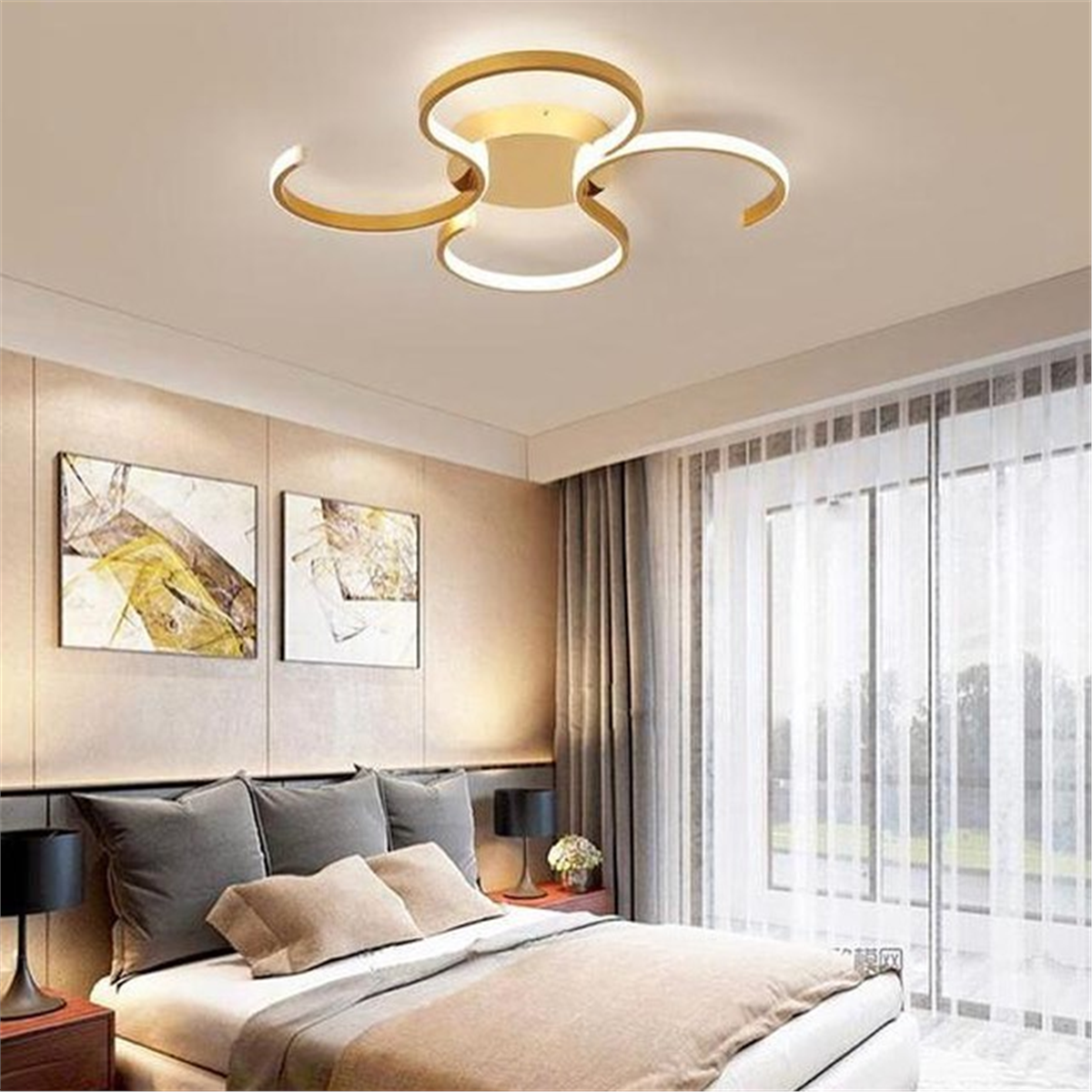 PLAFONYER LED AVİZEPLAFONYER LED AVİZE-36-ESKİTME GOLD GÖVDE RENGİ