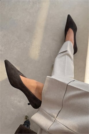 Nella Antrasit Hakiki Deri Süet Stiletto