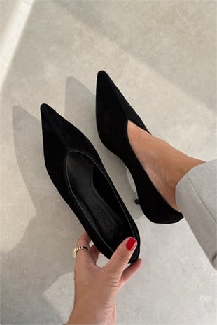 Nella Siyah Hakiki Deri Süet Stiletto