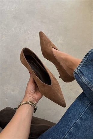Nella Toprak Hakiki Deri Süet Stiletto