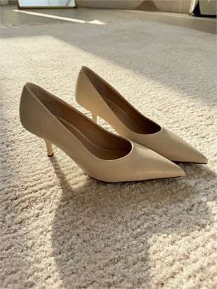 Newyork Bej Hakiki Deri Stiletto