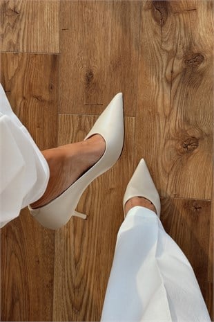 Newyork Bej Hakiki Deri Stiletto