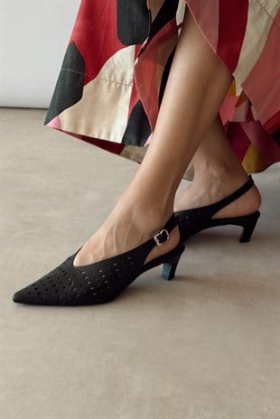 Ruby Siyah Hakiki Deri Topuklu Ayakkabı 