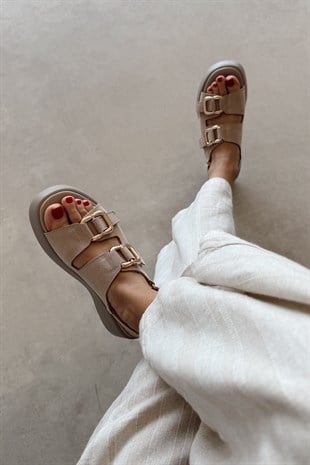 Sierra Bej Hakiki  Deri Sandalet 