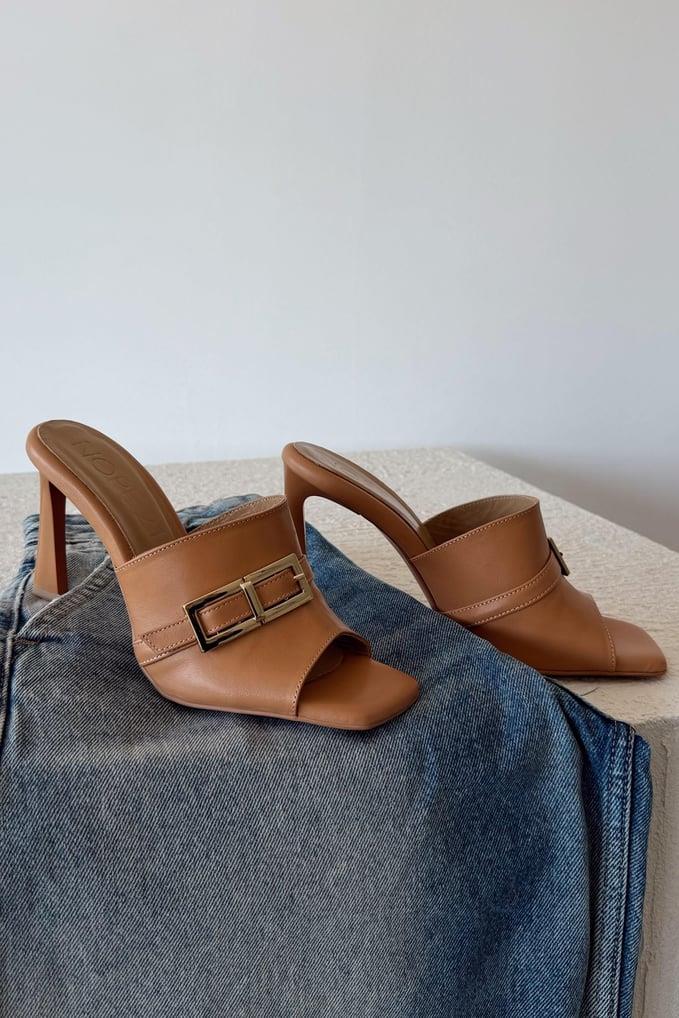 Sale Tangle Taba Hakiki Deri Topuklu Terlik