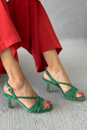 Ashley Yeşil Hakiki Deri Süet Topuklu Ayakkabı