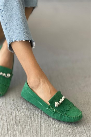 Moms Yeşil Hakiki Deri Süet Ayakkabı
