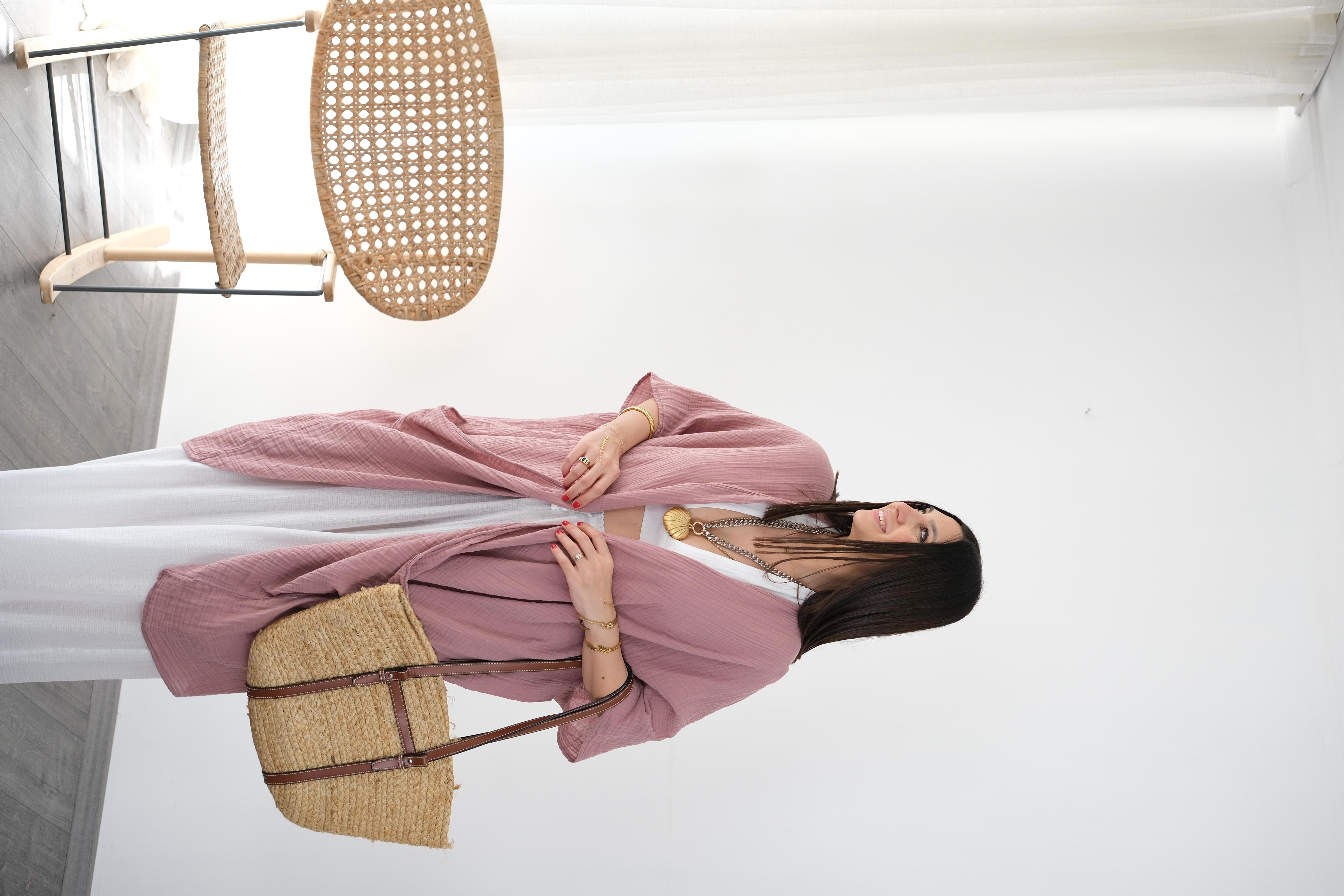 AMORGO ROSE PİNK MÜSLİN KAFTAN