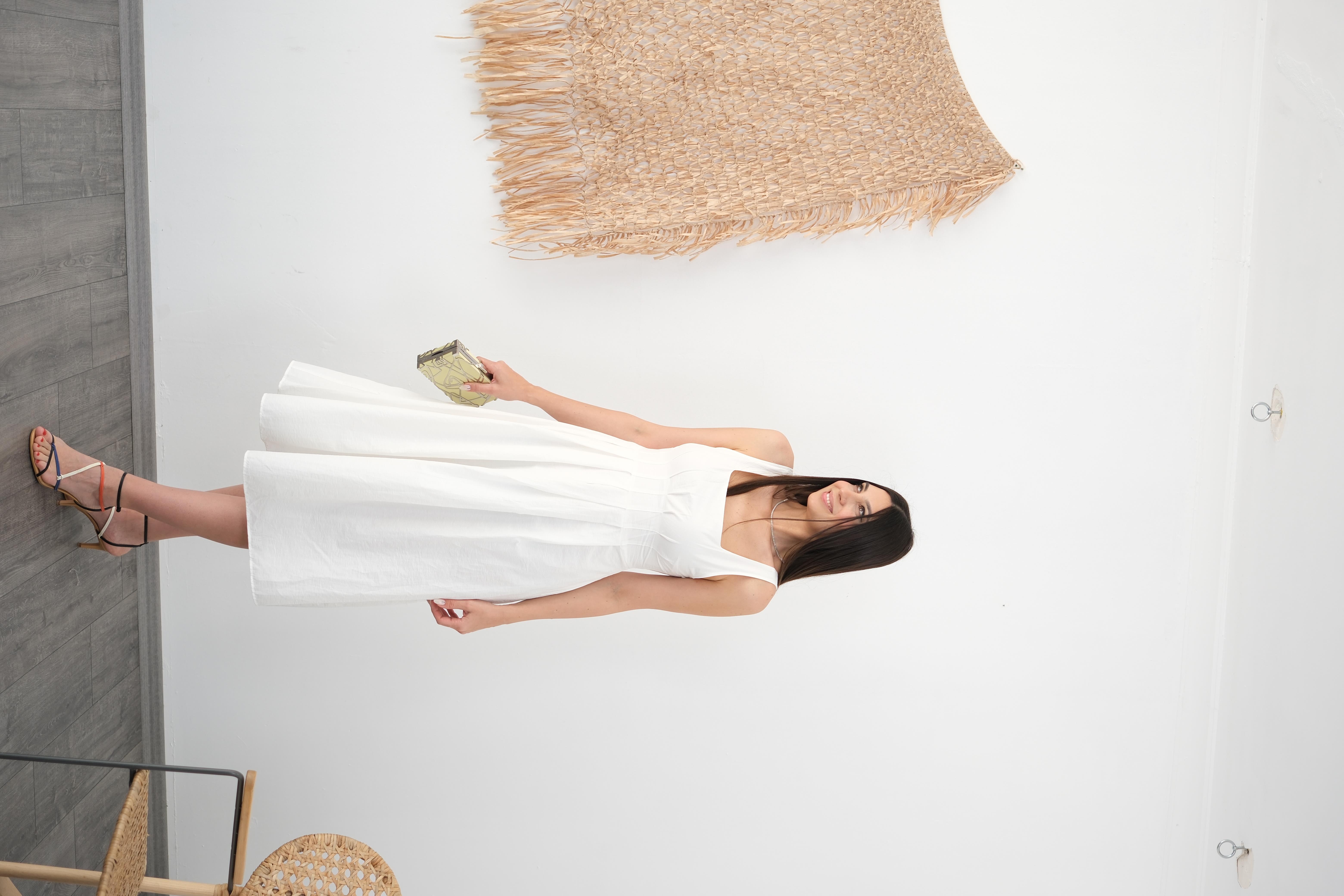 ANGEL KARE YAKA BEYAZ ELBİSE