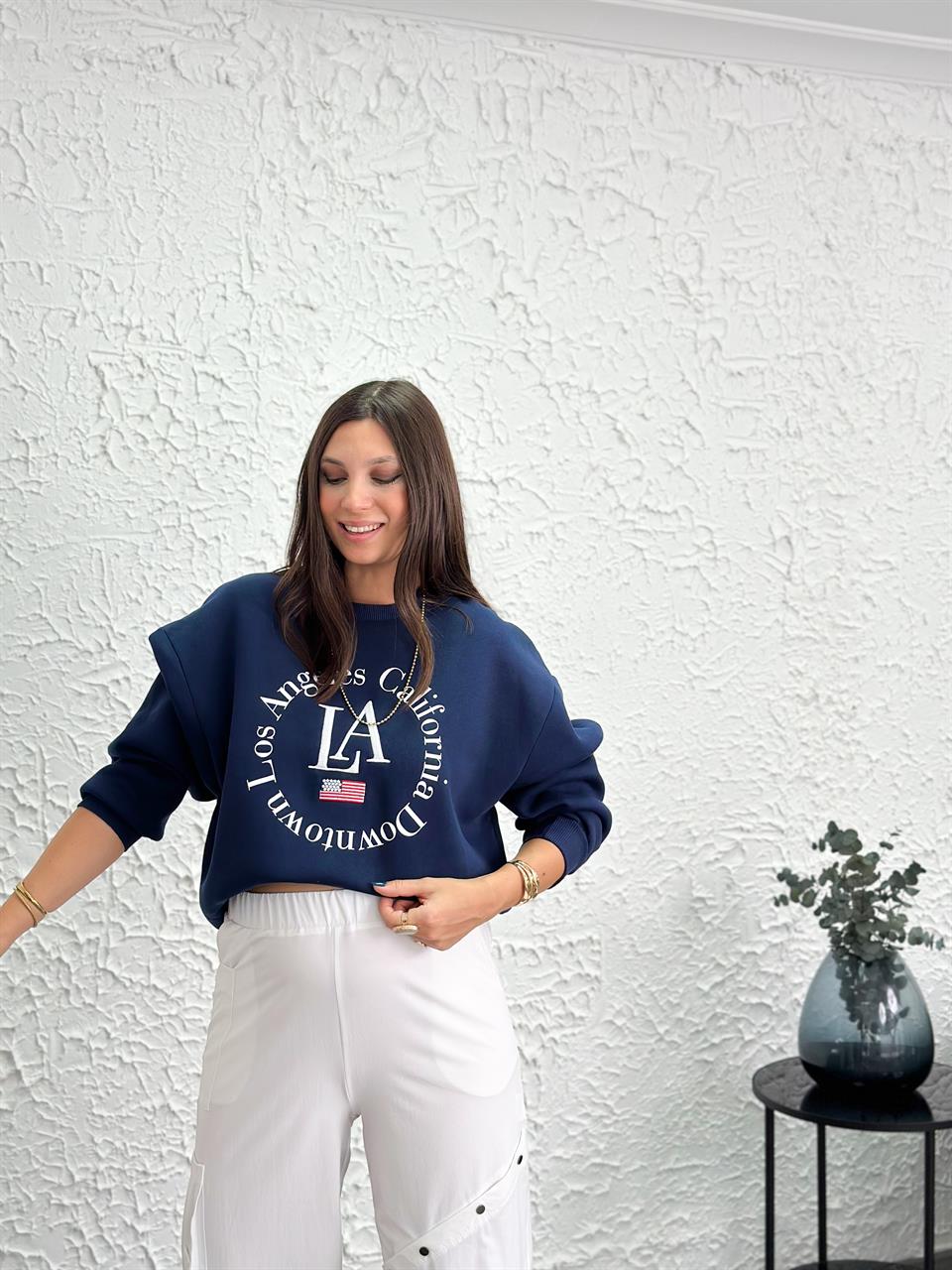 ARAS BASKILI LACİVERT SWEAT