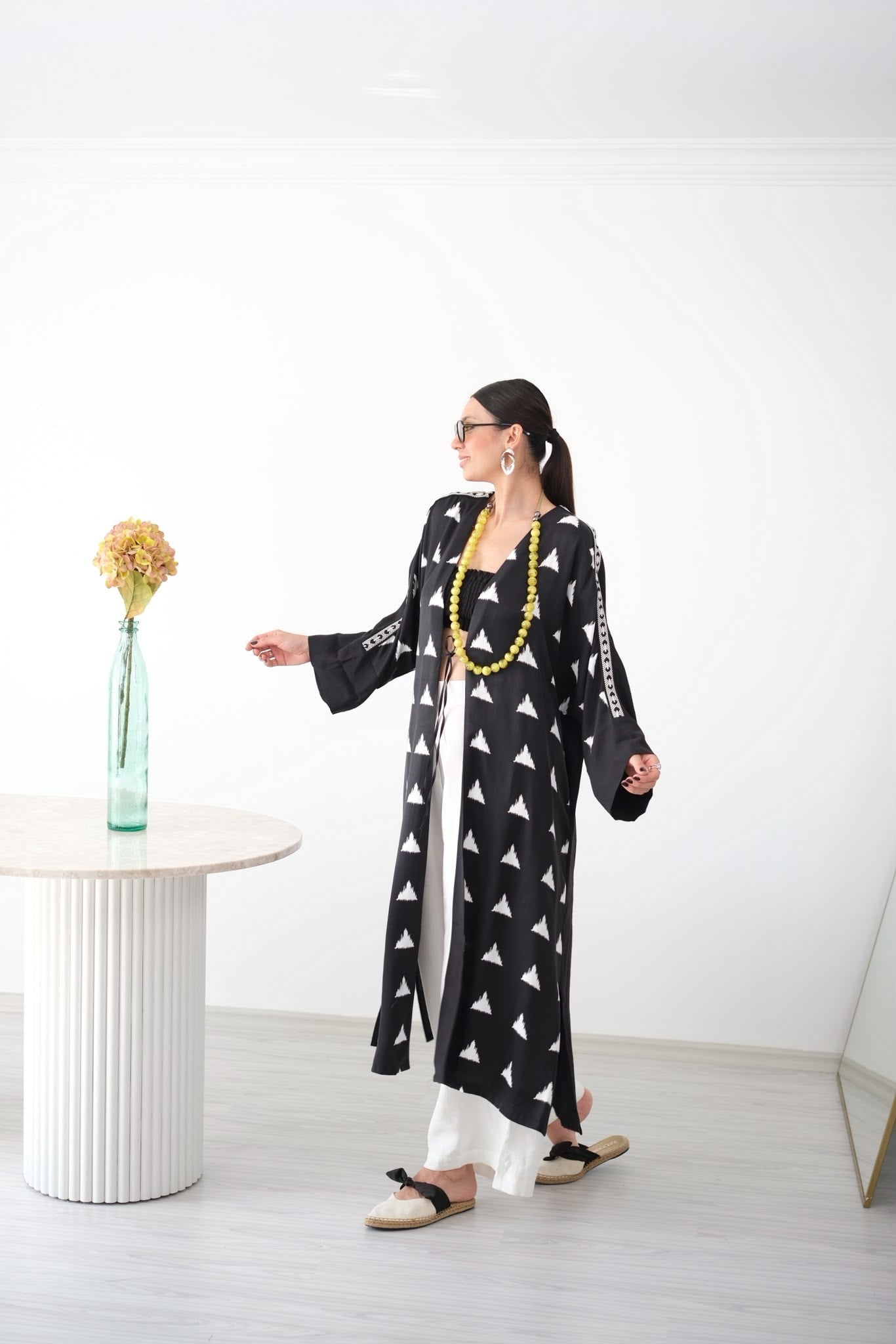 AZURE DESENLİ SİYAH TASARIM KAFTAN
