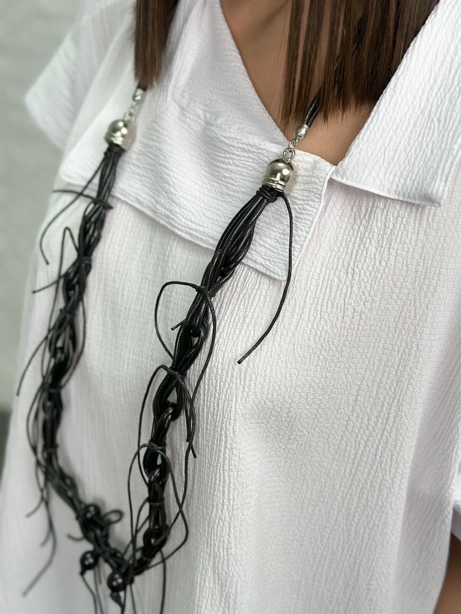 BARİ SİYAH SAÇAKLI KOLYE