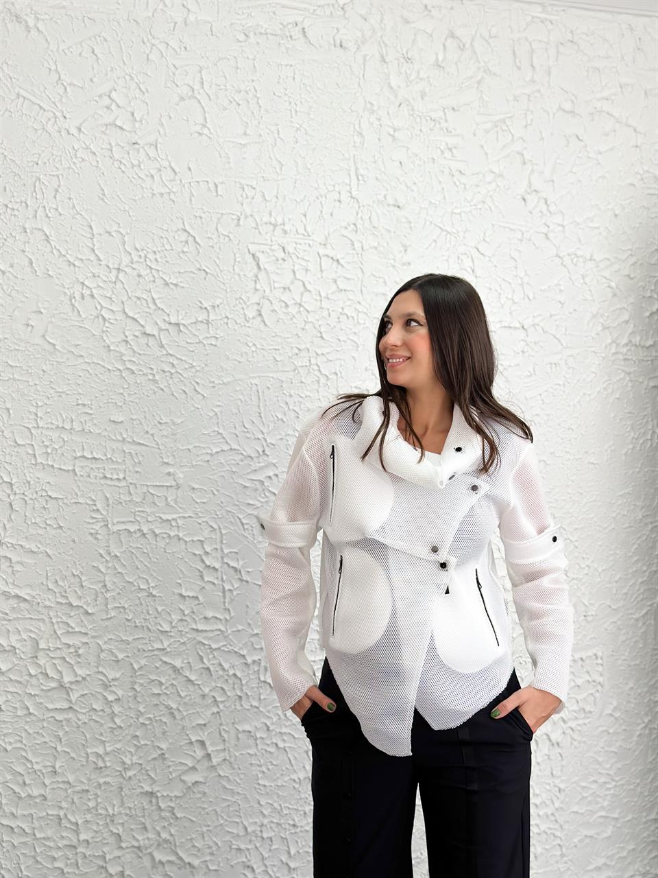 BETA TASARIM BEYAZ FİLE CEKET