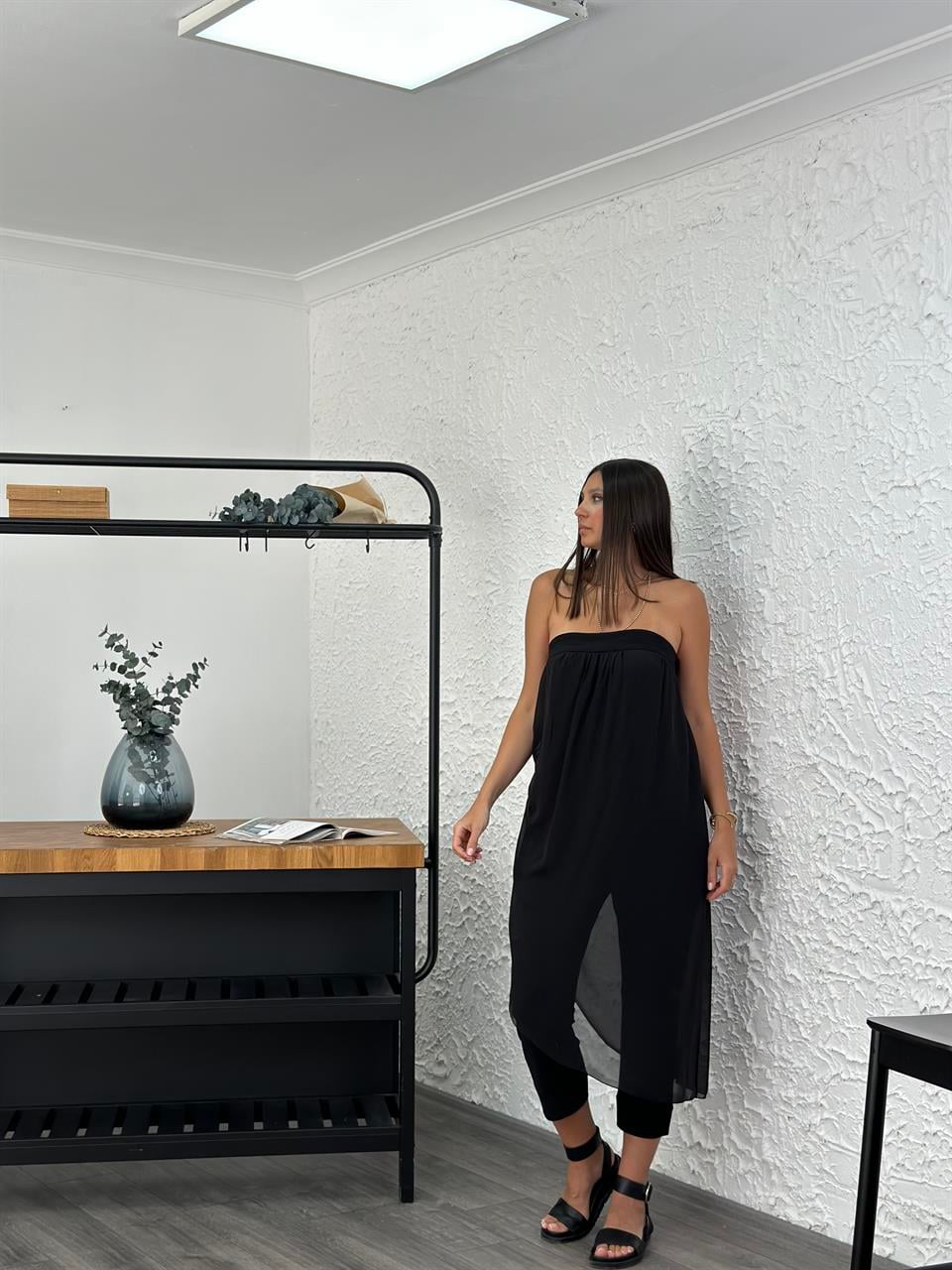 BOİSE TÜL DETAYLI SİYAH TULUM