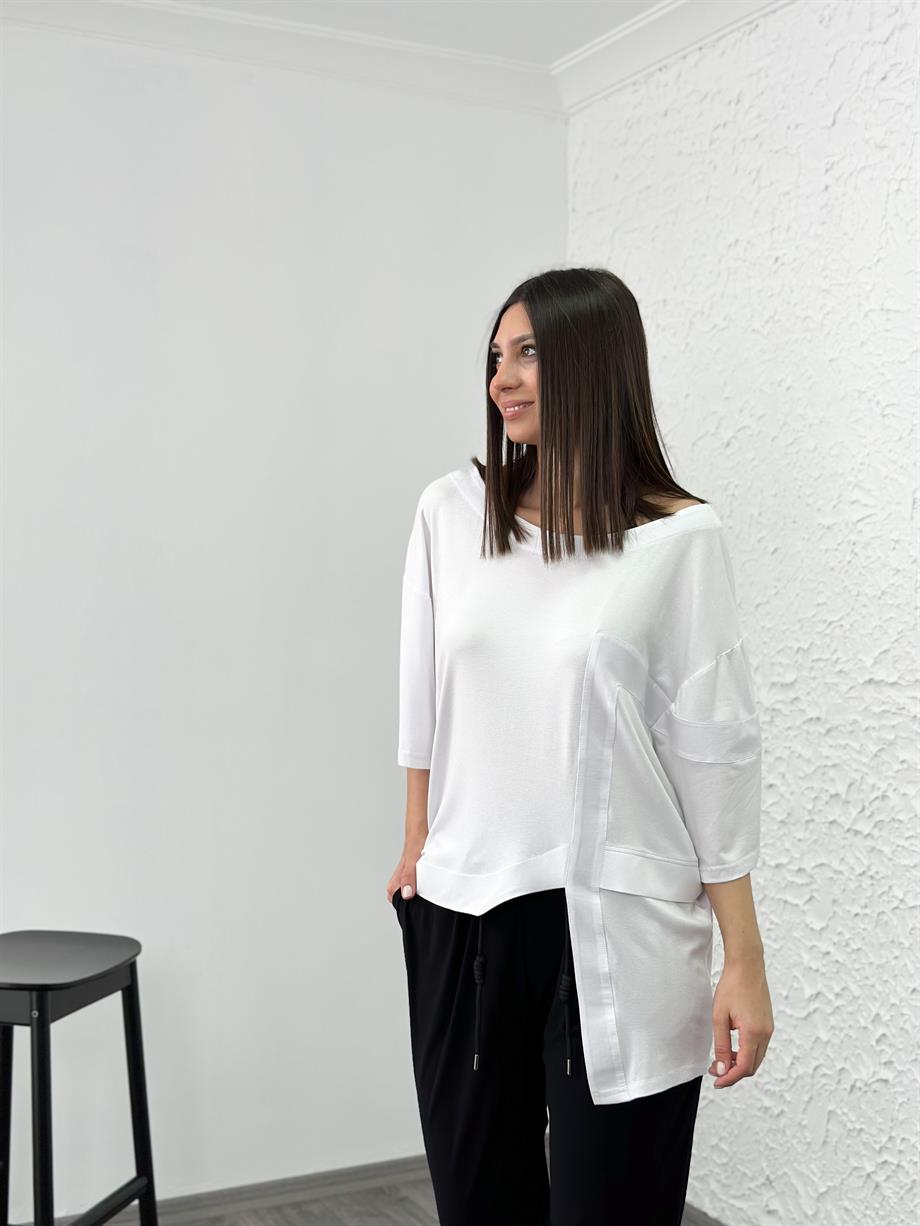 CANNES ŞERİT DETAYLI BEYAZ TUNİK