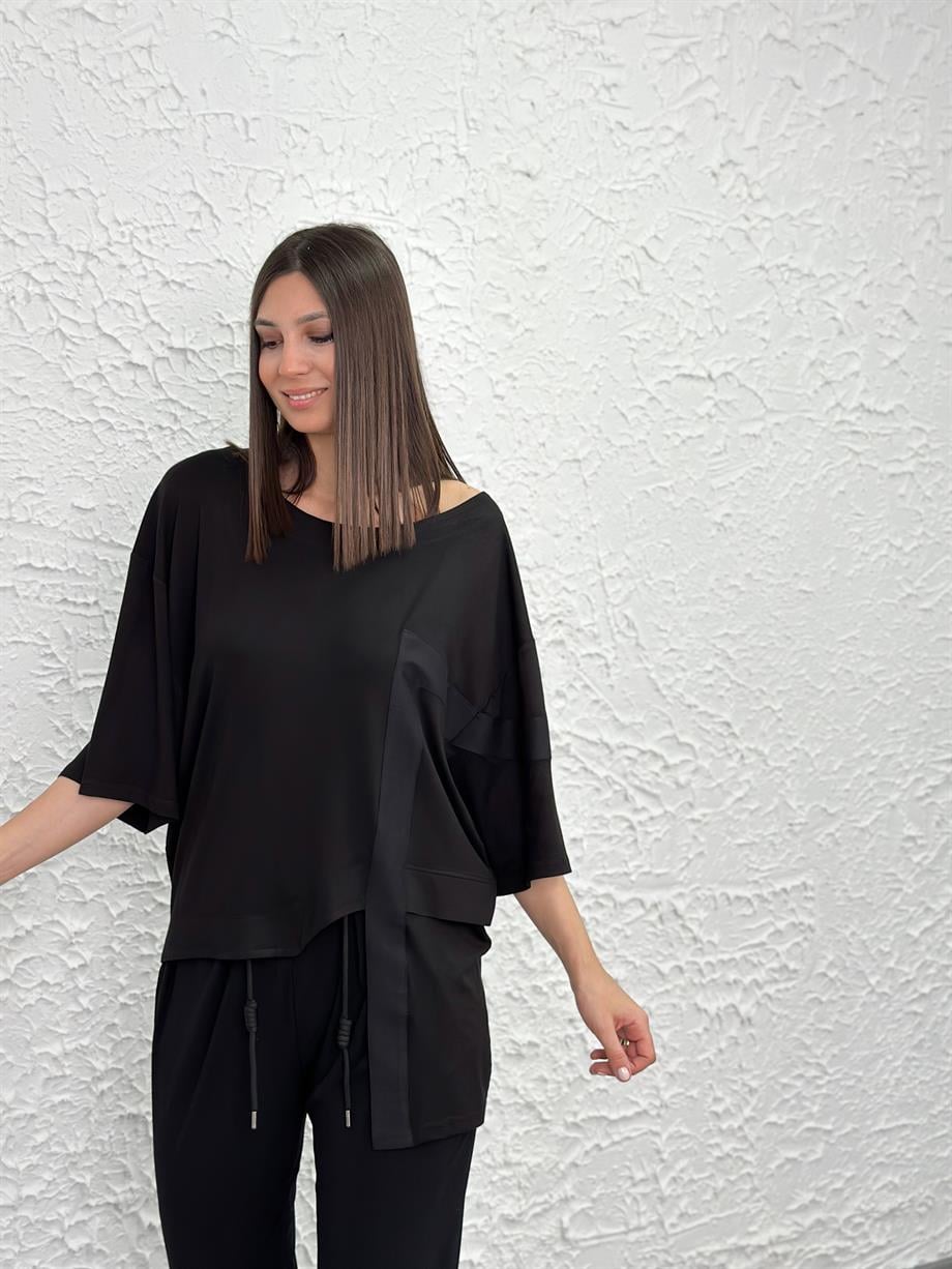 CANNES ŞERİT DETAYLI SİYAH TUNİK