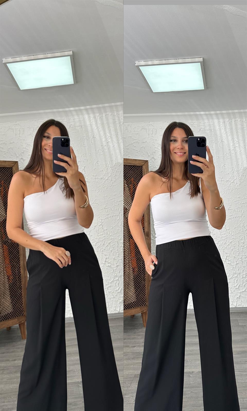 CASANİ SİYAH PİLE DETAYLI PANTOLON