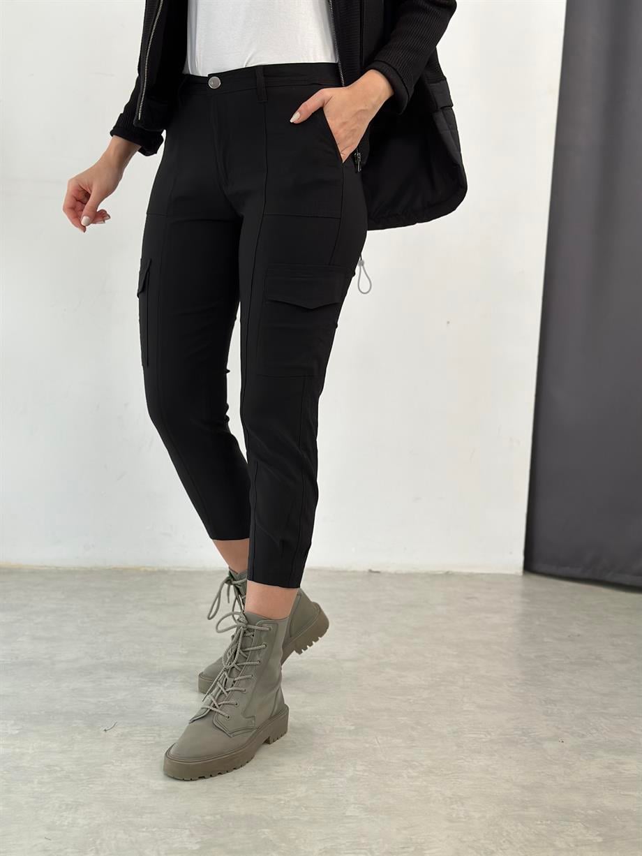 COROLE SİYAH KARGO CEPLİ PANTOLON