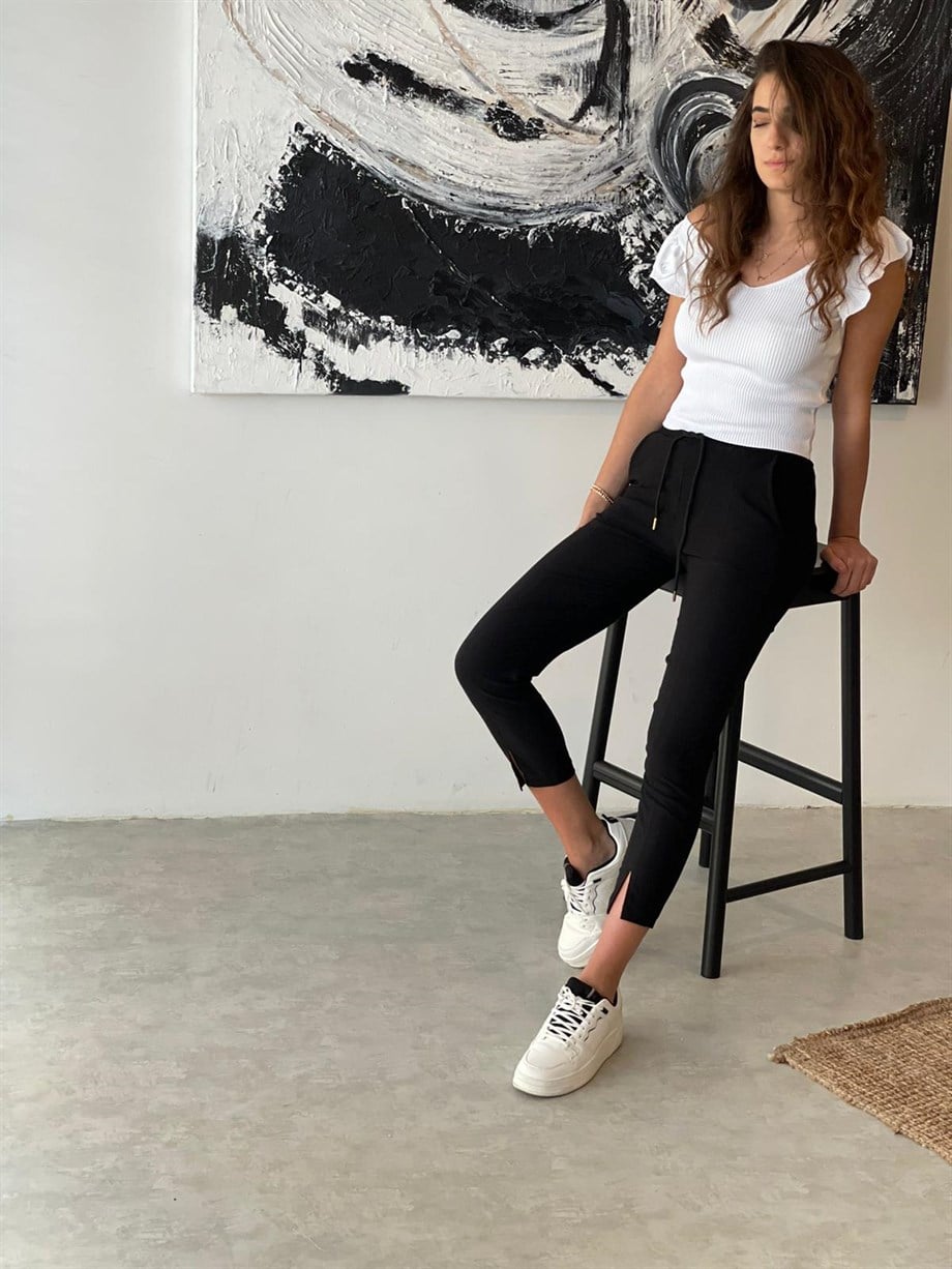 DARLA YIRTMAÇLI SİYAH PANTOLON