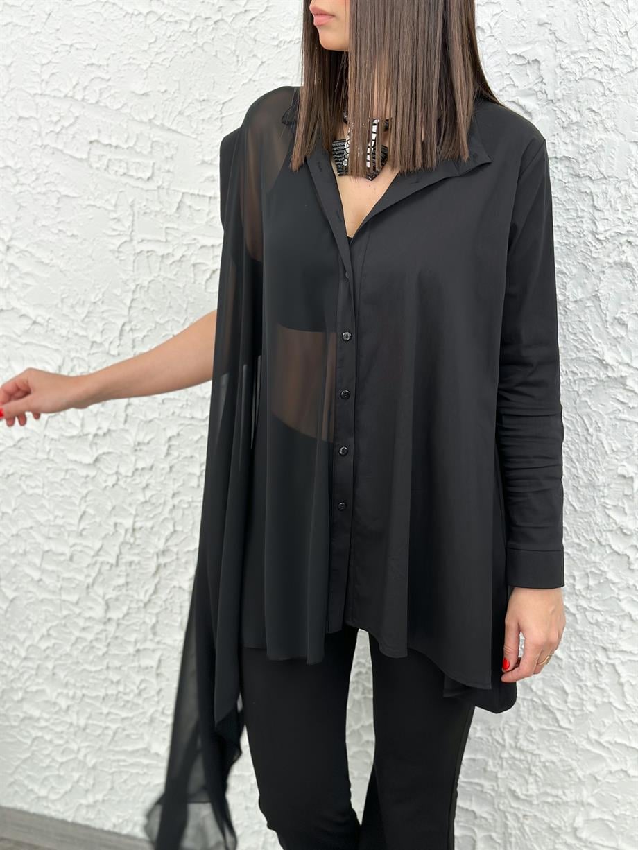 FAVARO SİYAH TÜL DETAYLI GÖMLEK