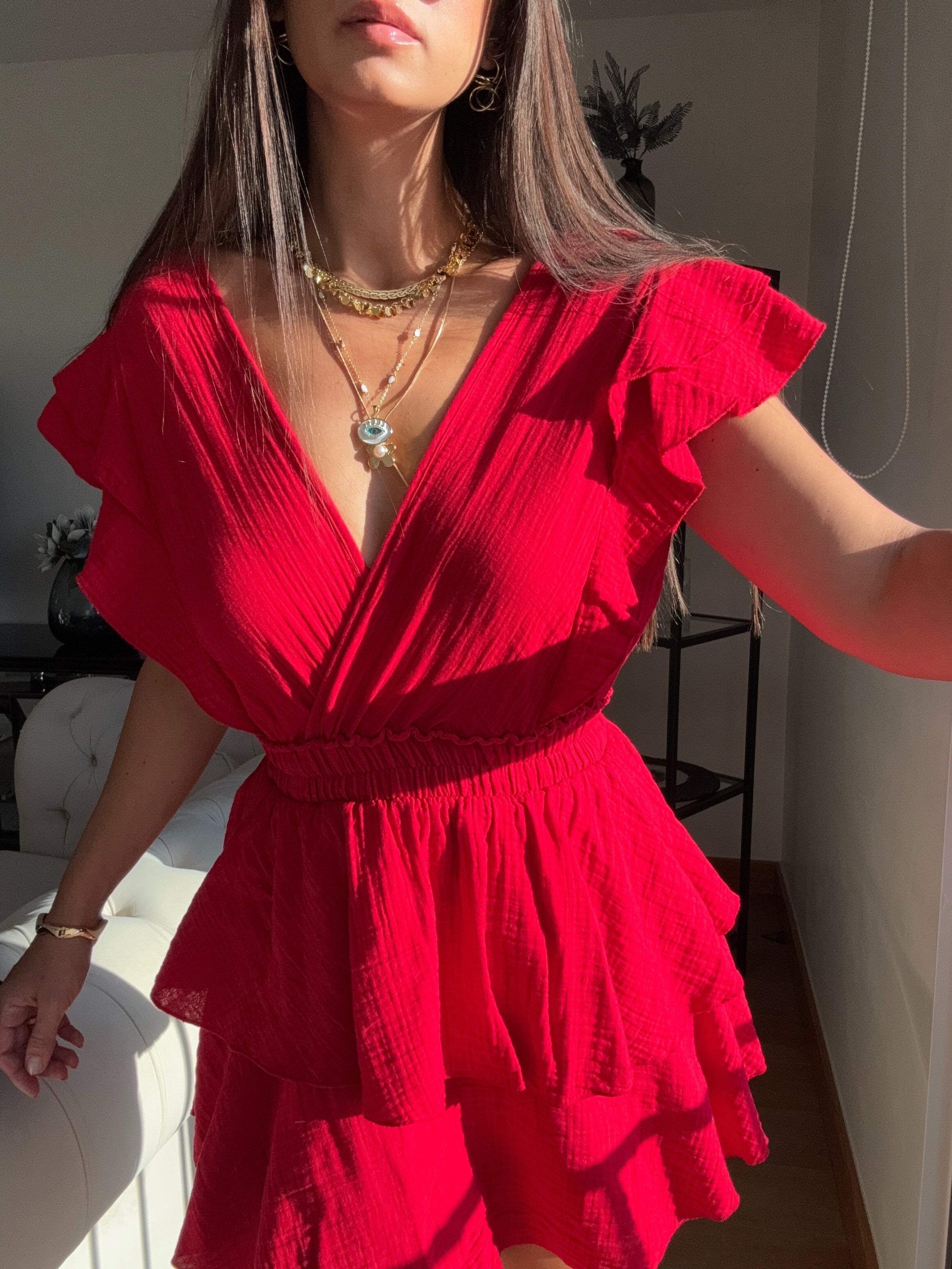 FRİDA ŞORTLU VİŞNE ELBİSE