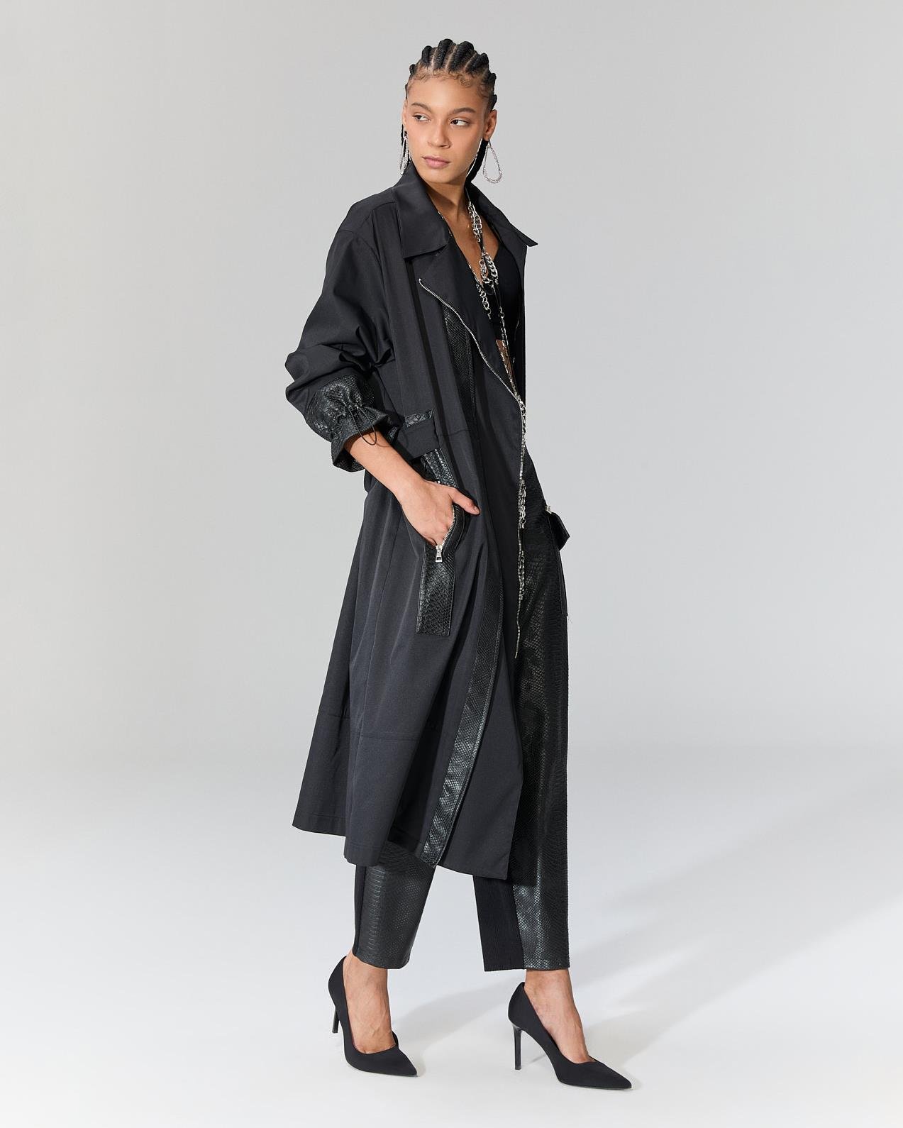 FULLY CROCO DETAYLI UZUN CEKET