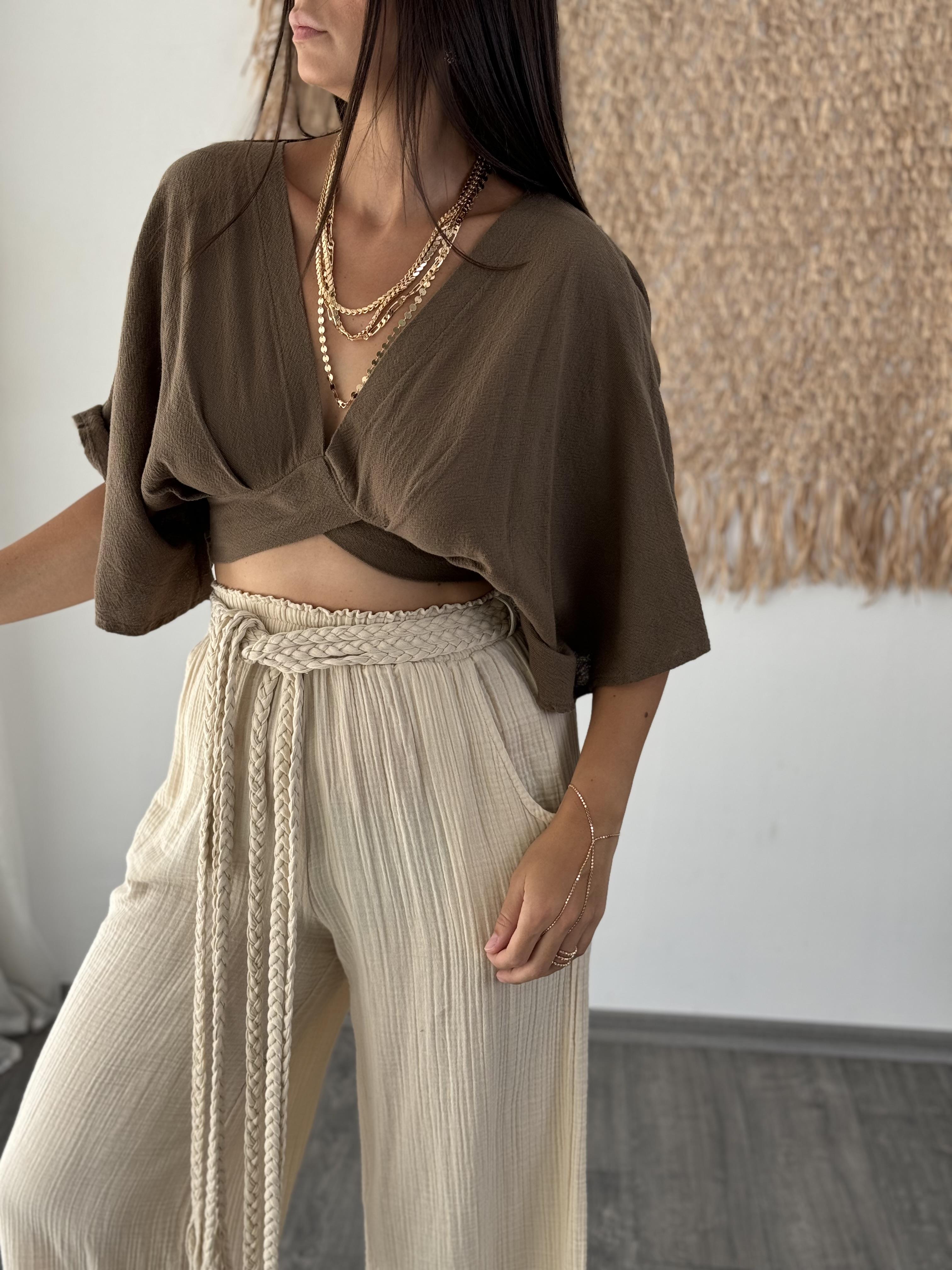 GAİA KAHVE BAĞLAMALI BLUZ