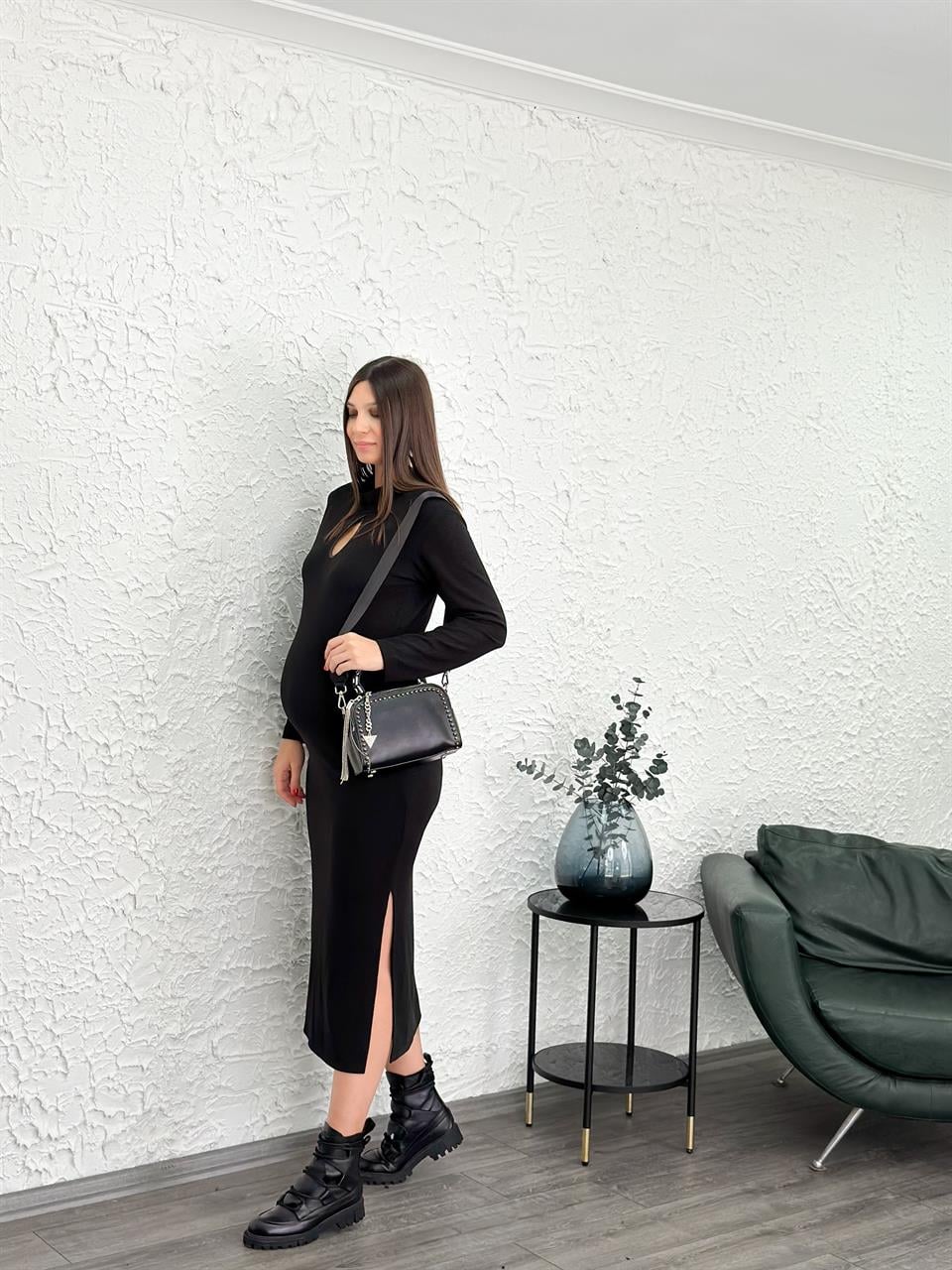 HARMONY DAMLA AÇIKLI SİYAH TRİKO ELBİSE