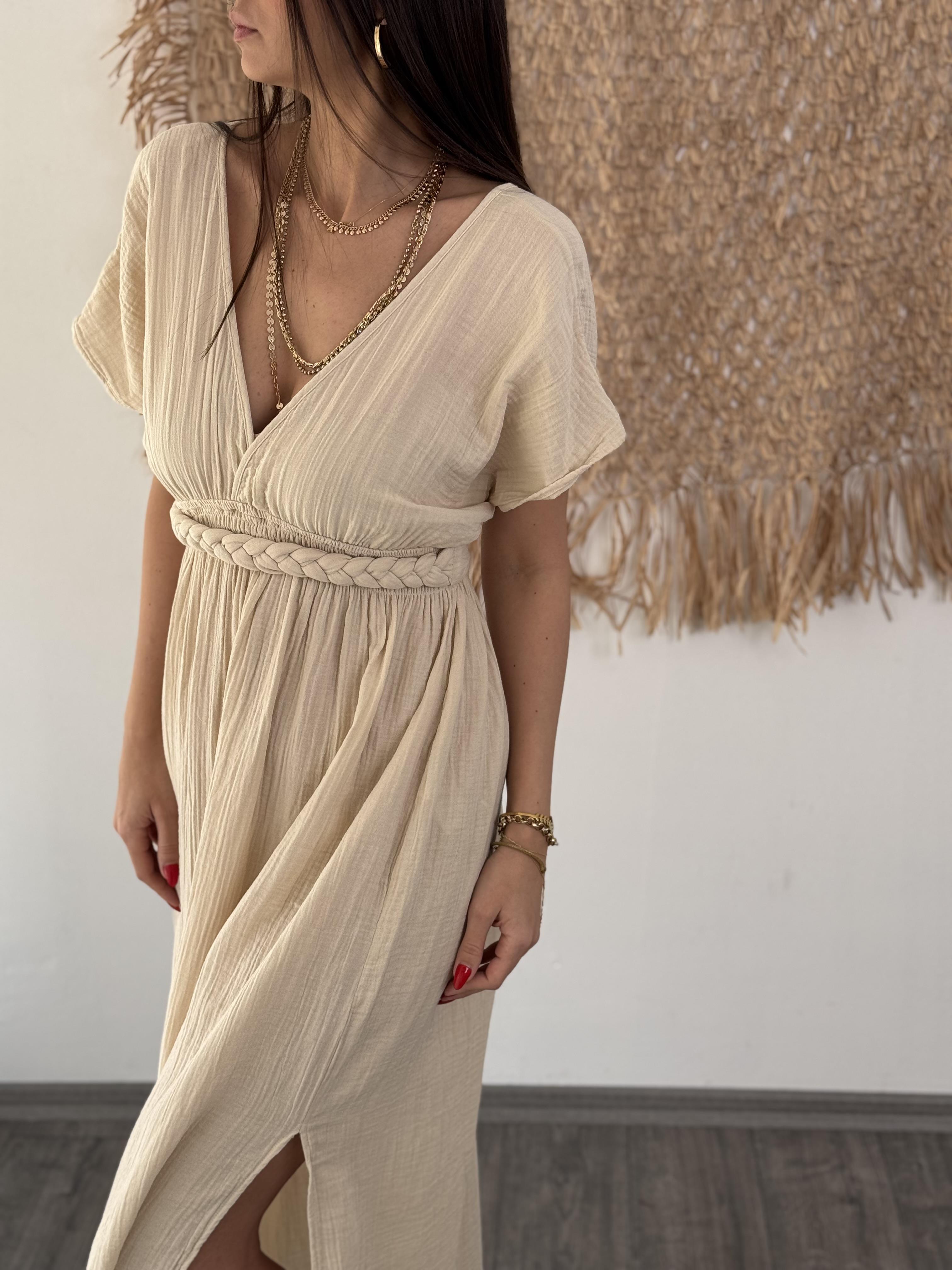 HELEN BEJ MÜSLİN ELBİSE
