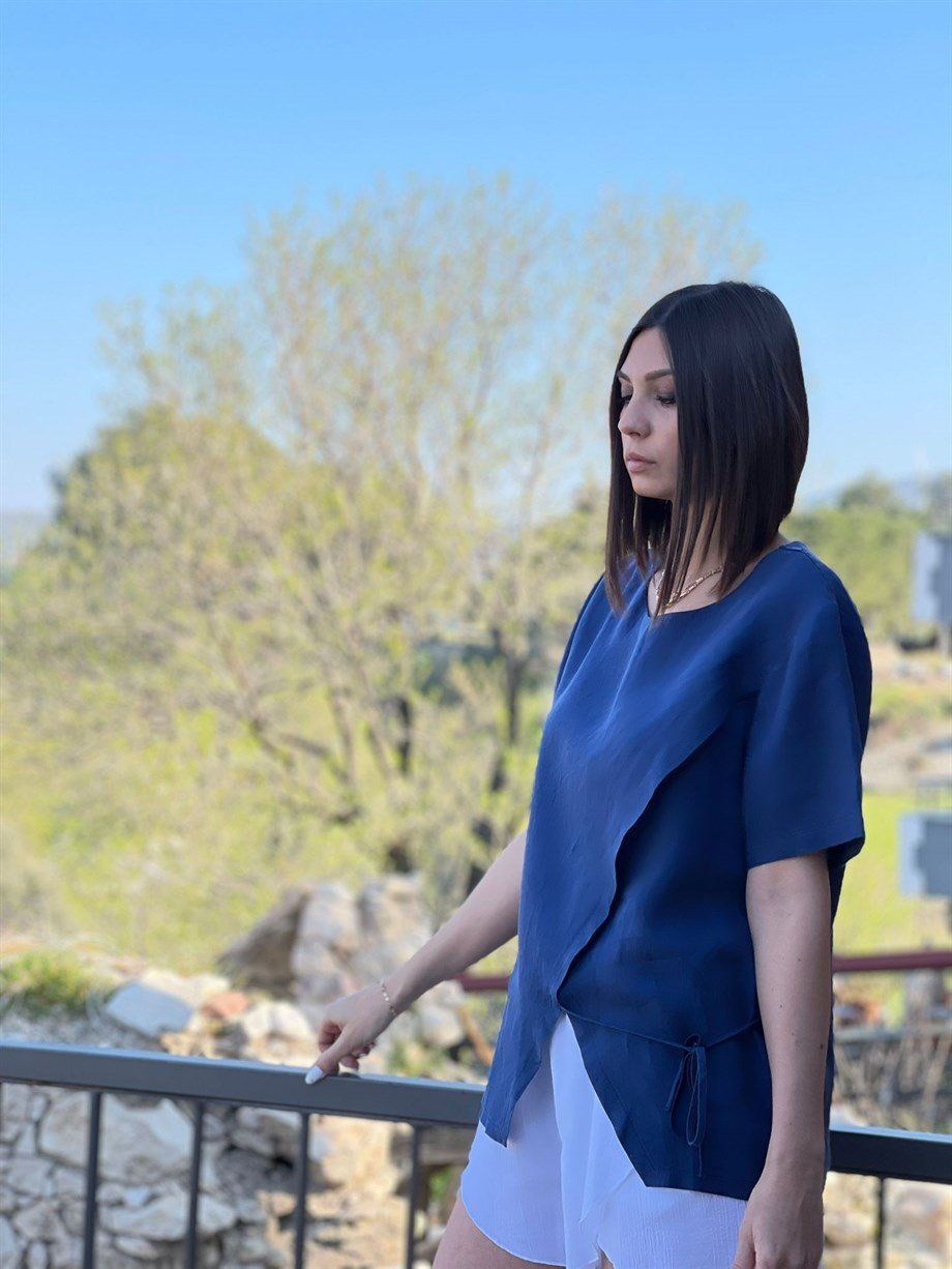 İSKADOS İNDİGO KETEN BLUZ