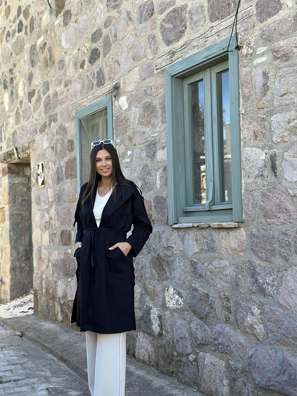 JADE SİYAH TASARIM TRENÇKOT