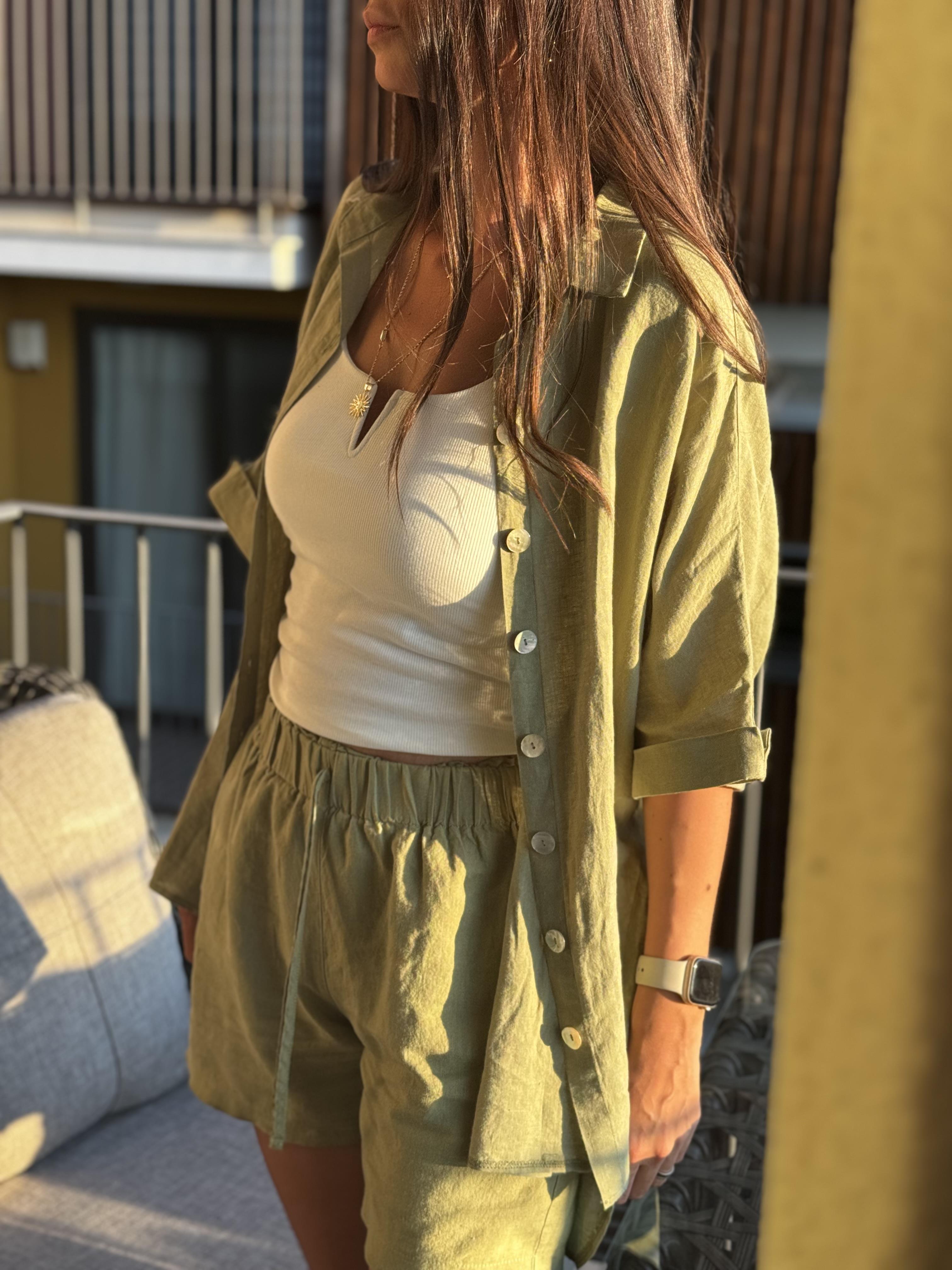 LARACHE SAGE GREEN KETEN GÖMLEK