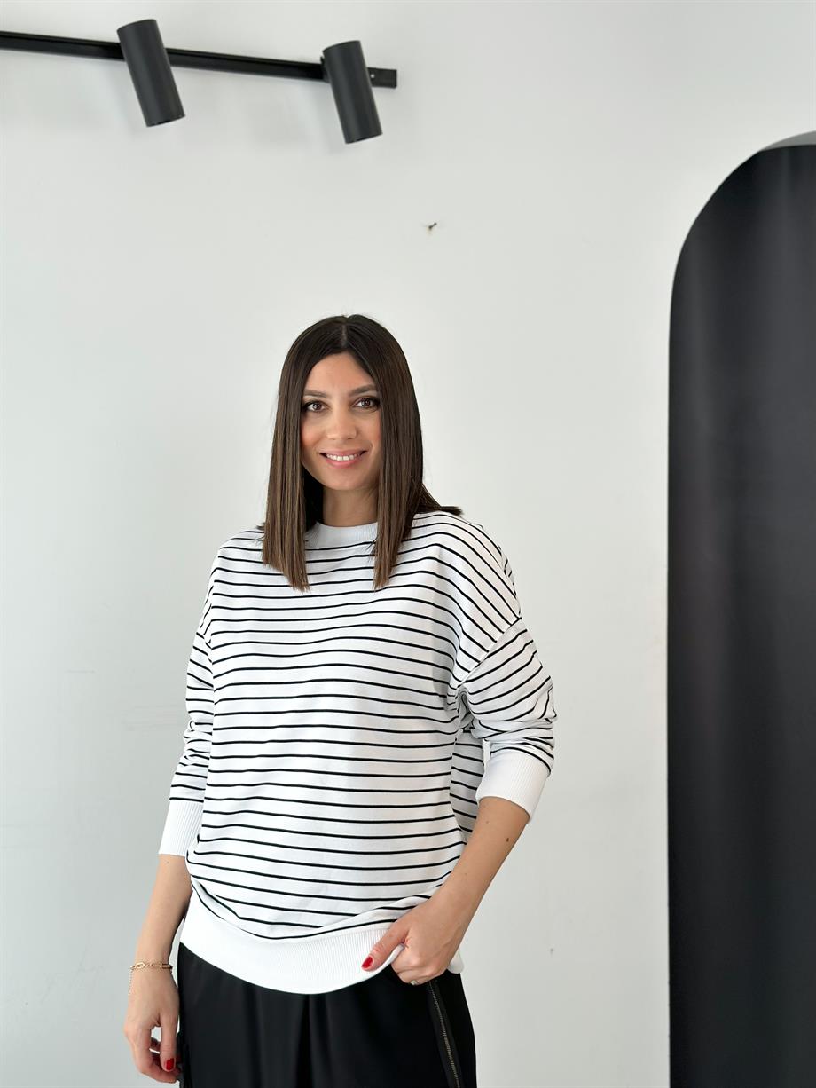 MARİTA ÇİZGİLİ BEYAZ SWEATSHIRT