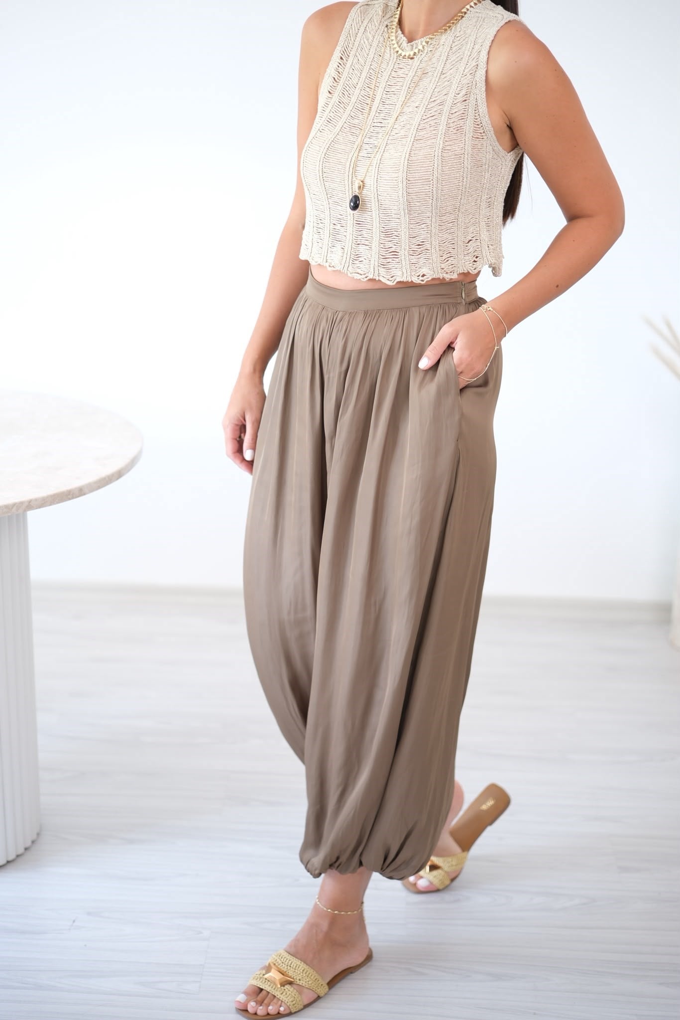 MARLY VİZON İPEK PANTOLON