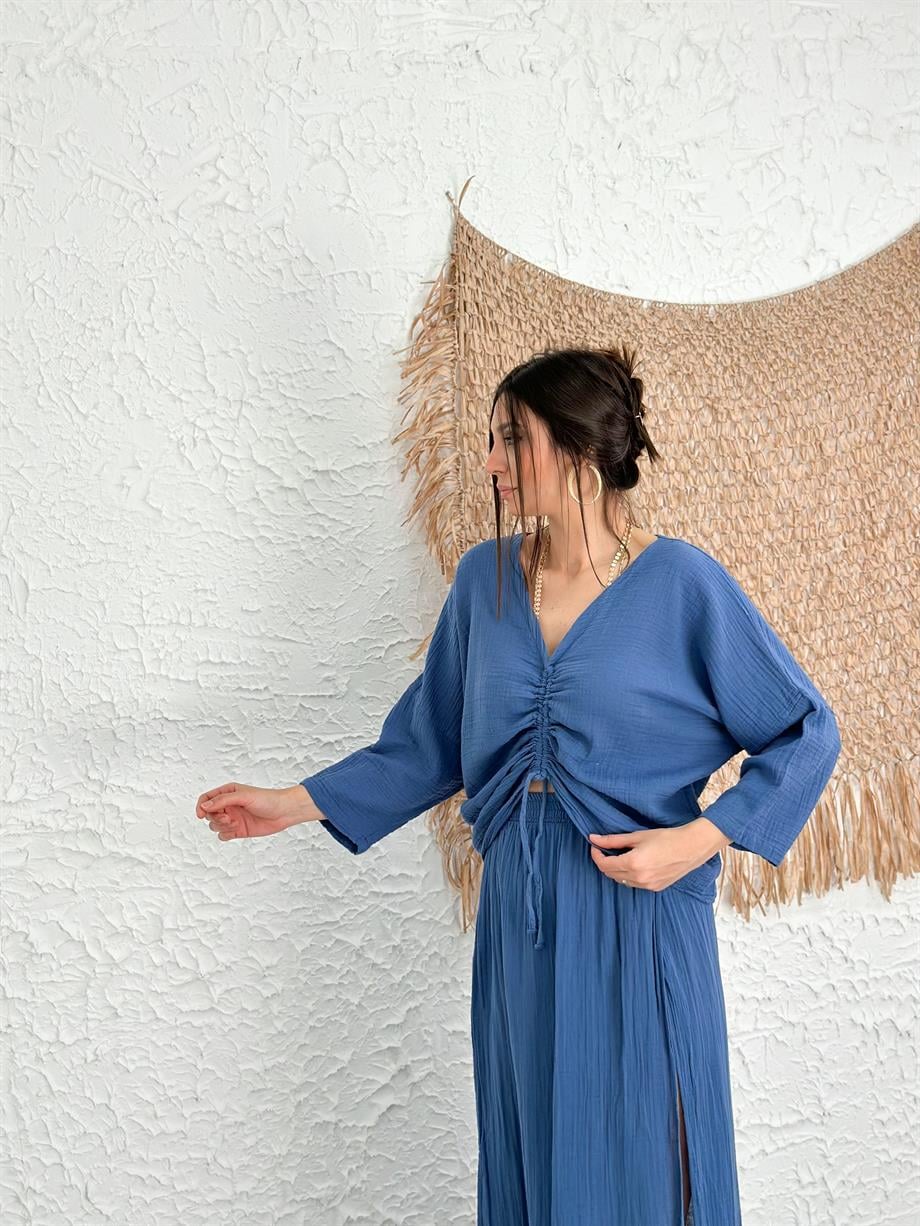 MATİLDA İNDİGO MÜSLİN BLUZ