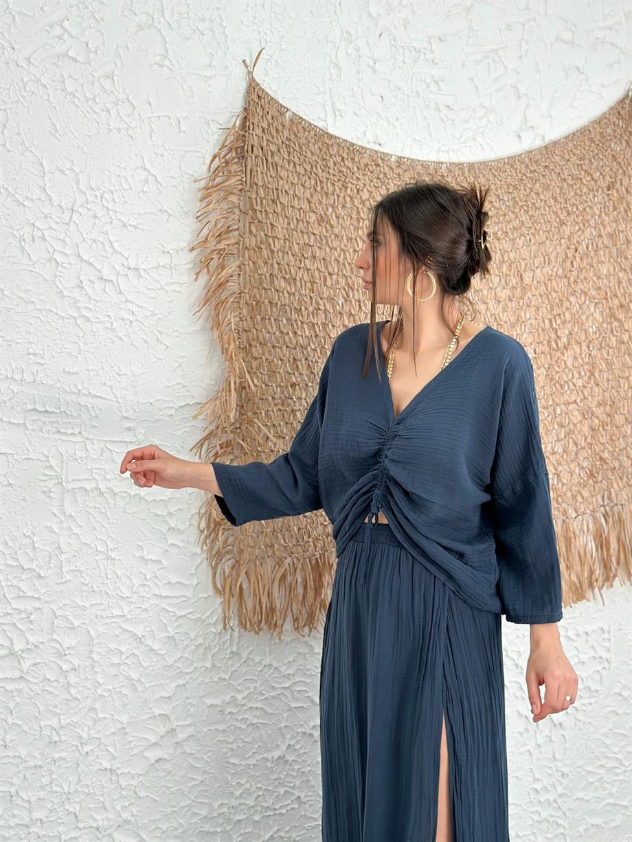 MATİLDA PETROL MÜSLİN BLUZ