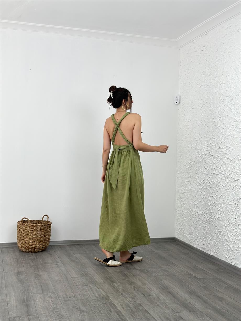 MİHRE SAGE GREEN MÜSLİN ELBİSE