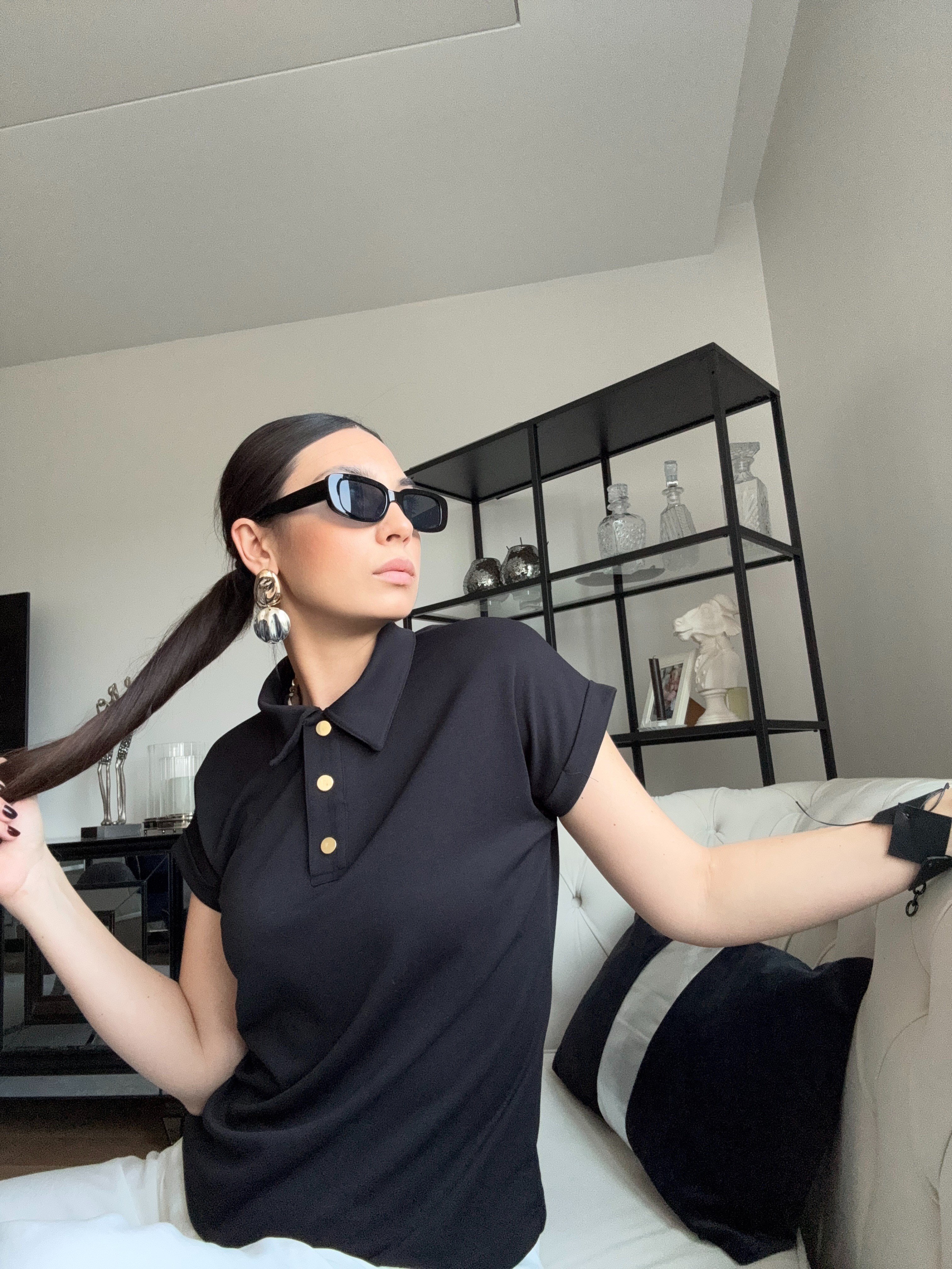 NOCHİ POLO YAKA SİYAH TSHIRT