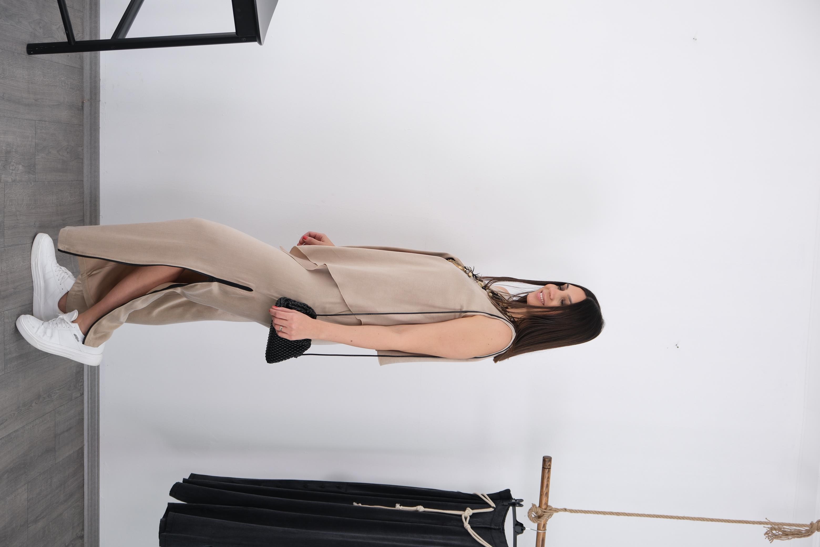 OCALİPTUS YAN FERMUARLI BEJ PANTOLON