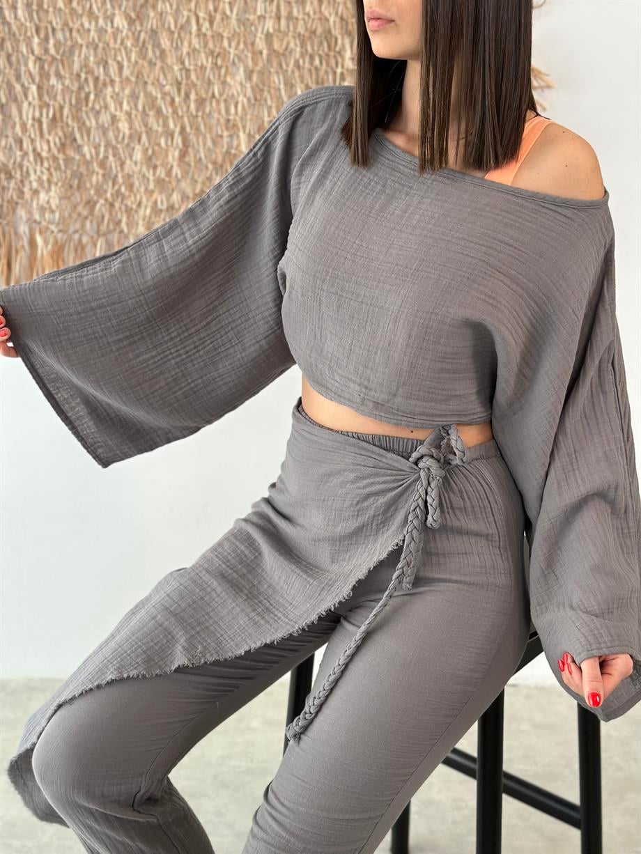 OLİVA ANTRASİT MÜSLİN TOP