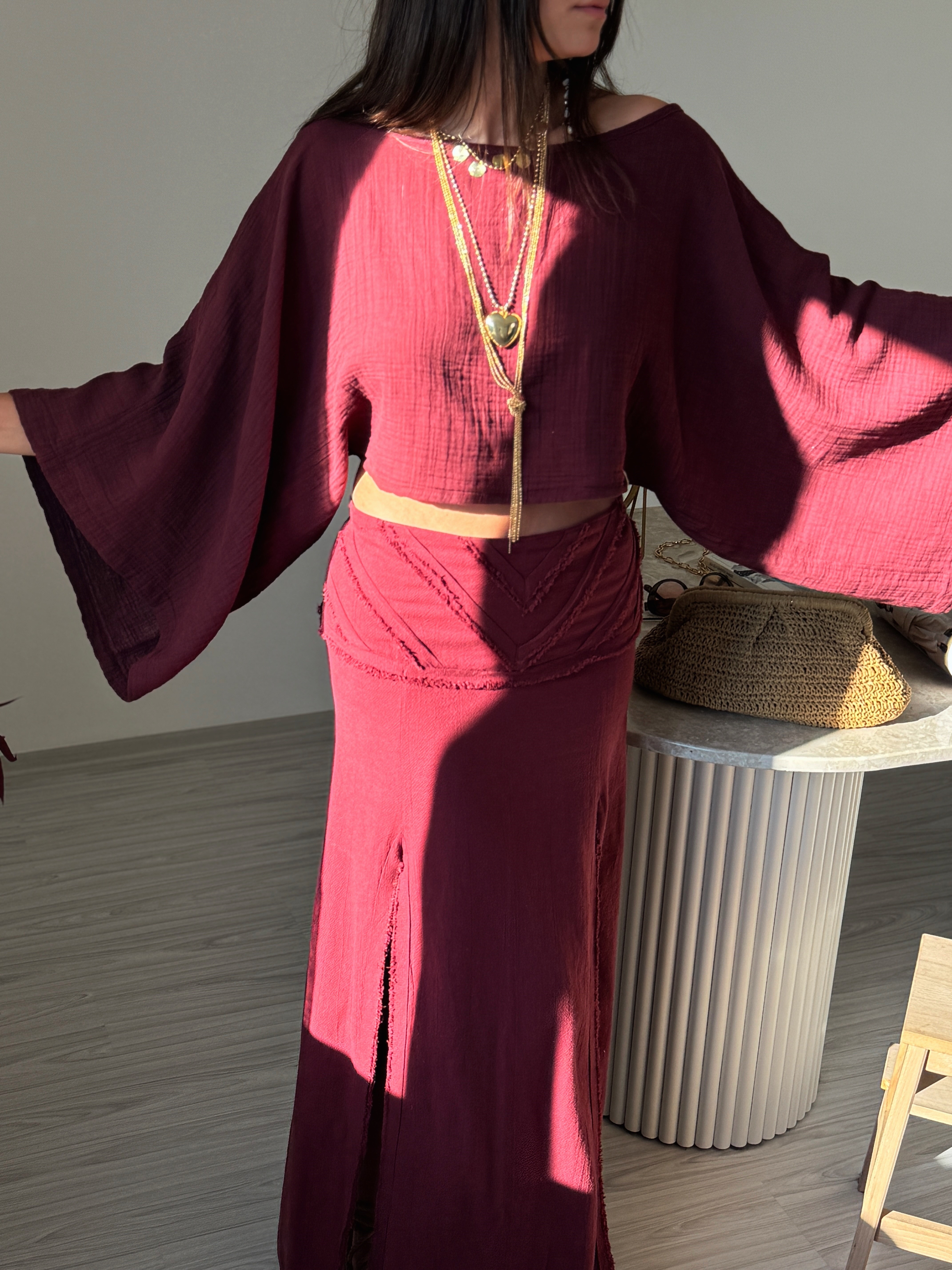 OLİVA BORDO MÜSLİN TOP