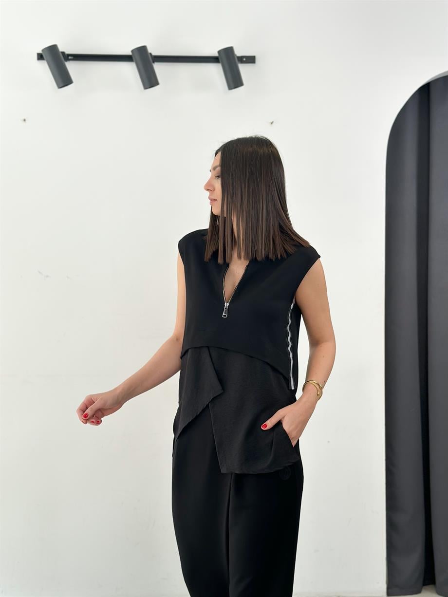 PAGOSA SİYAH TASARIM BLUZ