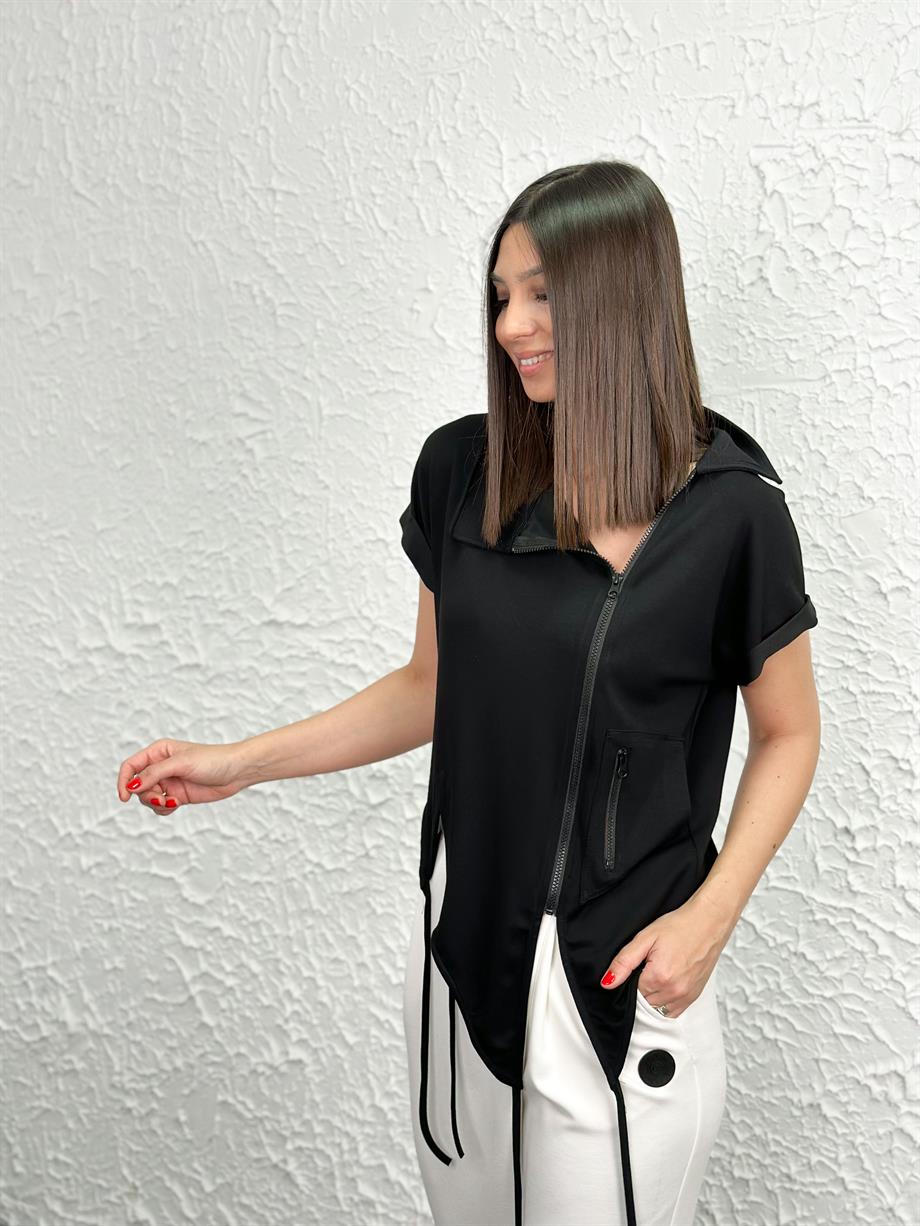 PAGOSA TASARIM SİYAH YELEK BLUZ