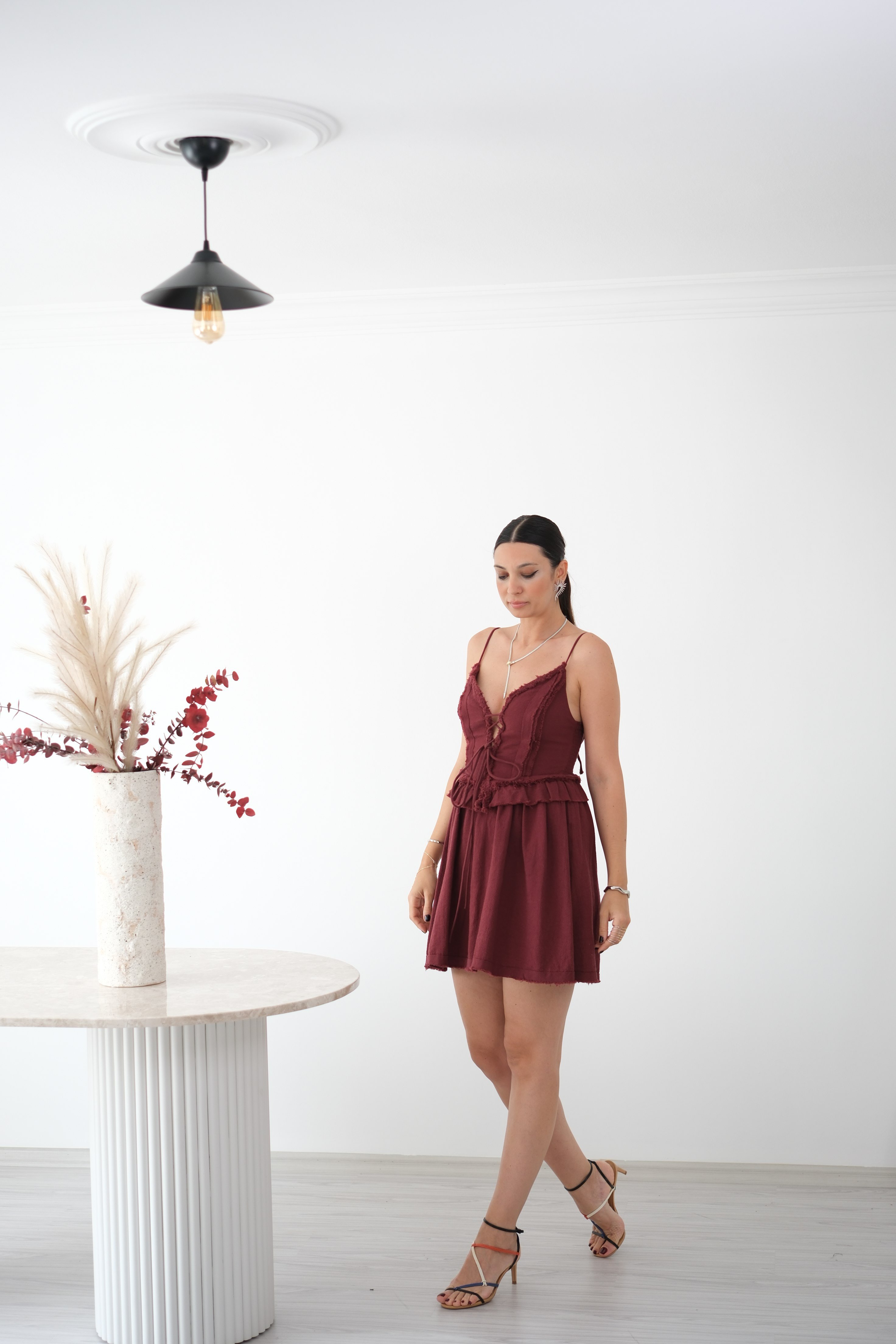 PEPLOS BORDO KISA TASARIM ELBİSE