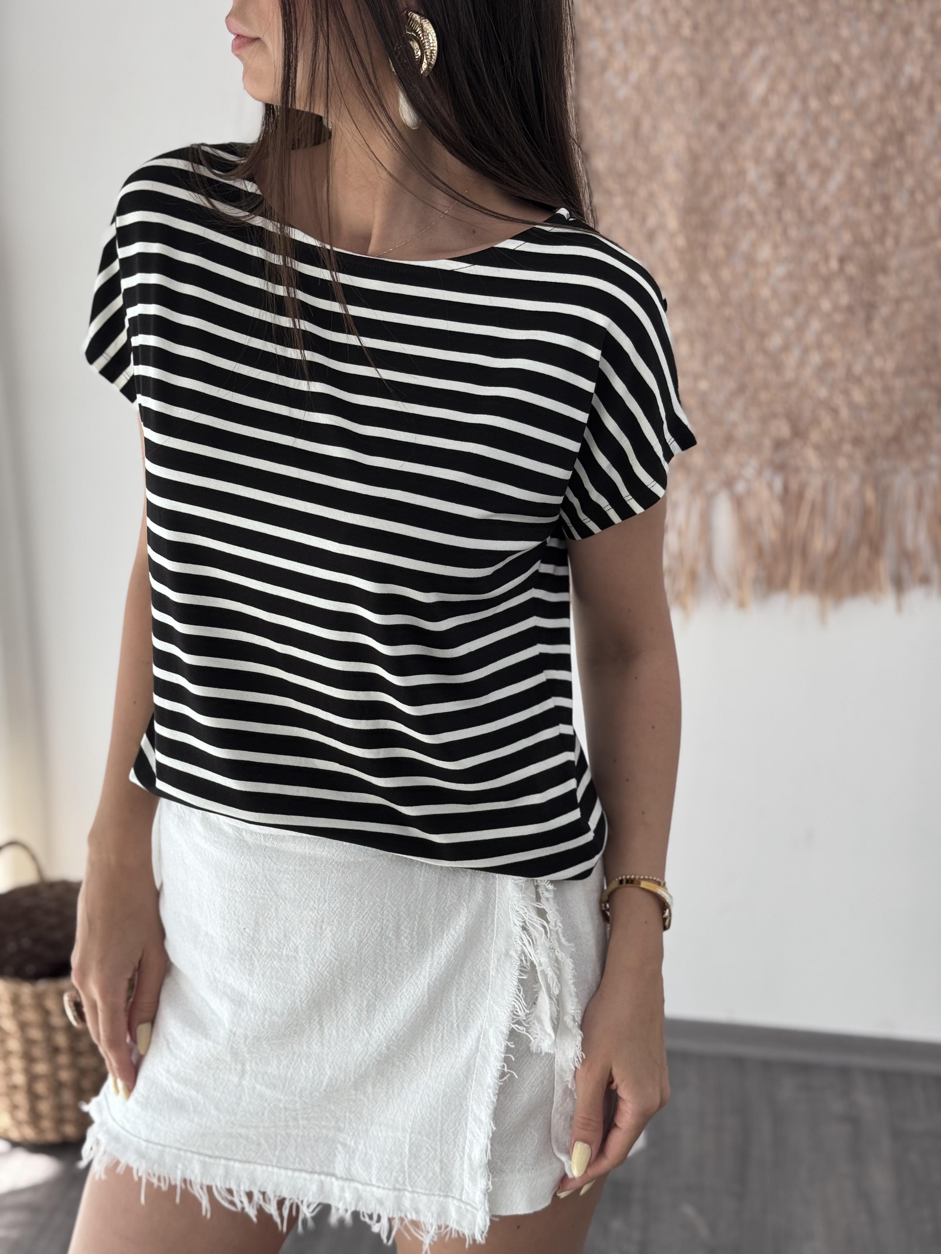 PERDİ SİYAH ÇİZGİLİ BLUZ