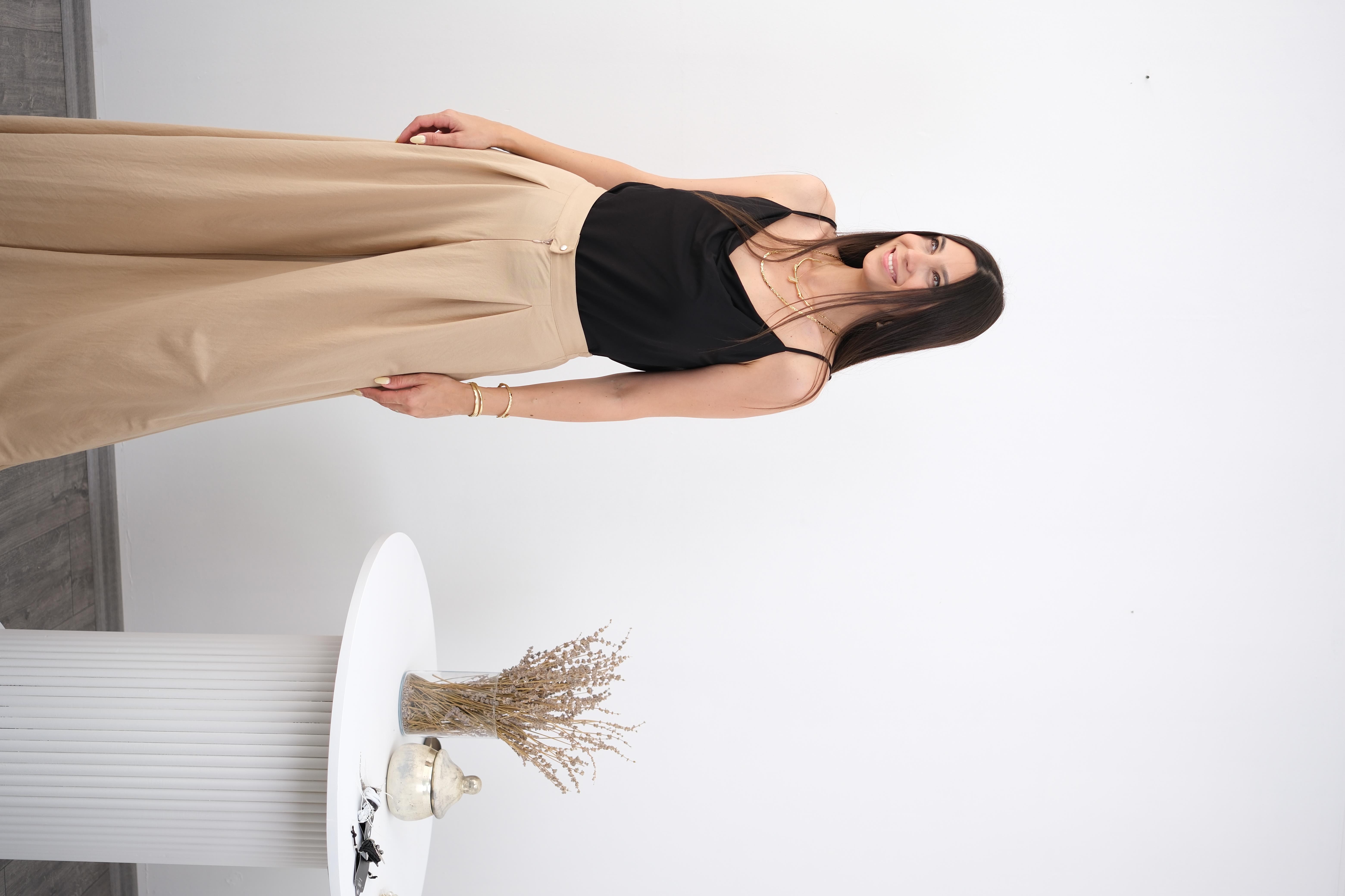 PONZA İP ASKILI SİYAH BLUZ