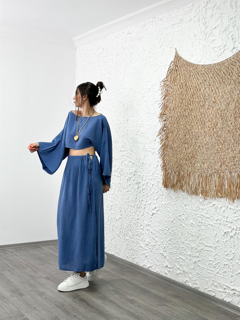 RİCHA BEL BÜZGÜLÜ İNDİGO ETEK